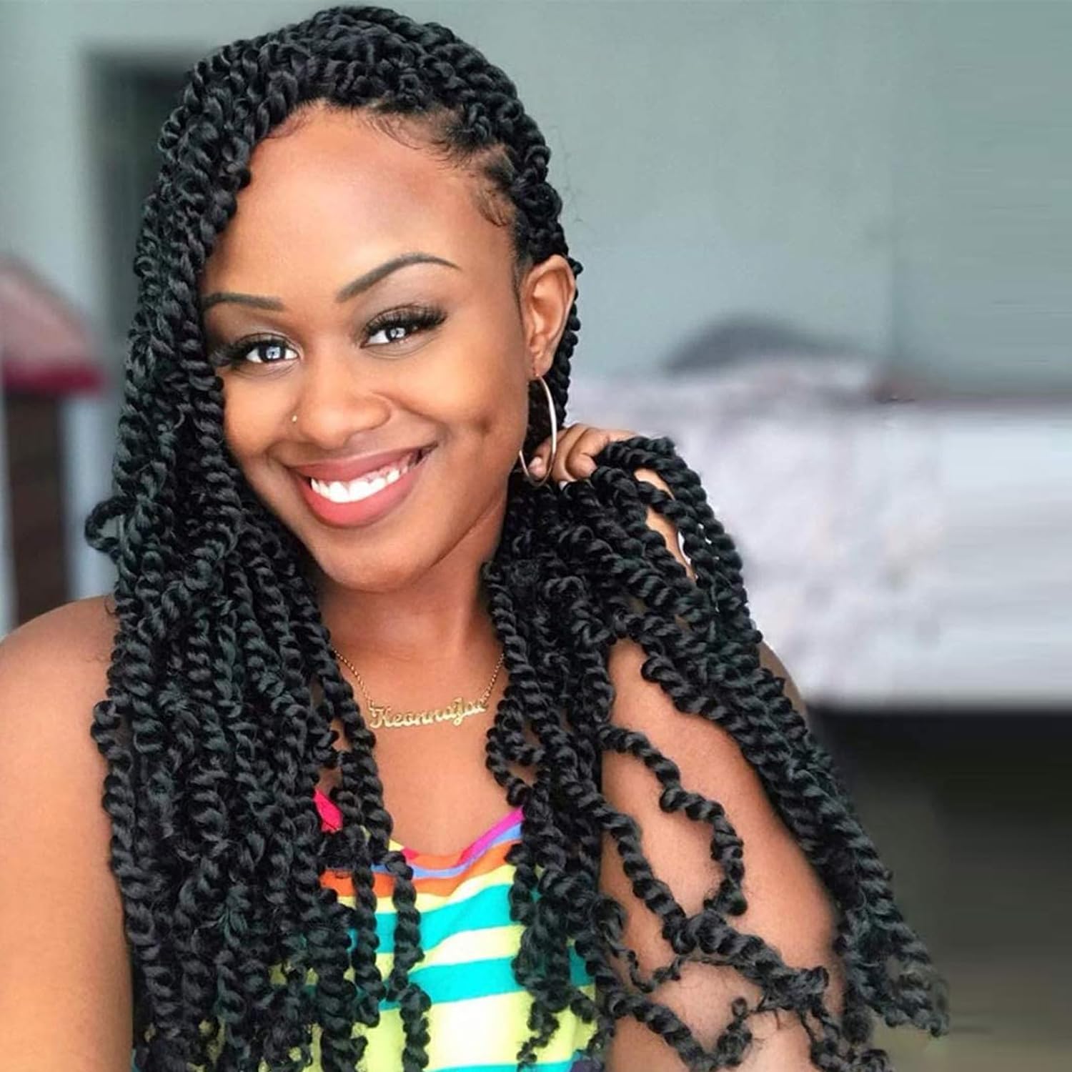 FAST SHIPPING 3-5 DAY NB | ToyoTress Tiana Passion Twist Hair - Pre-twisted Crochet Braids Natural Black, Pre-looped Synthetic Braiding Hair Extensions