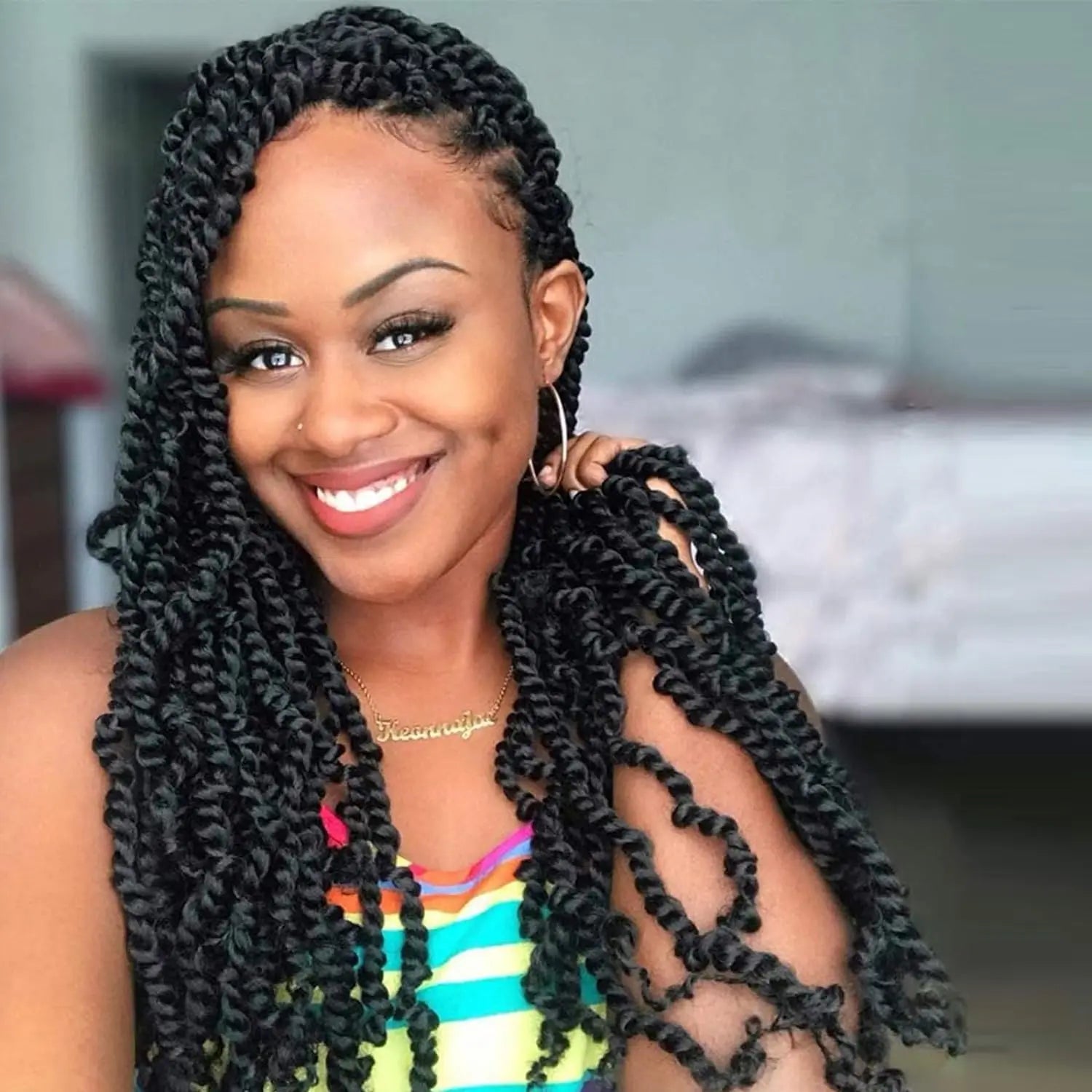 ( US ONLY) FAST SHIPPING NB | Toyotress® Tiana Passion Twist Hair - Pre-twisted Crochet Braids Natural Black, Pre-looped Synthetic Braiding Hair Extensions Toyotress