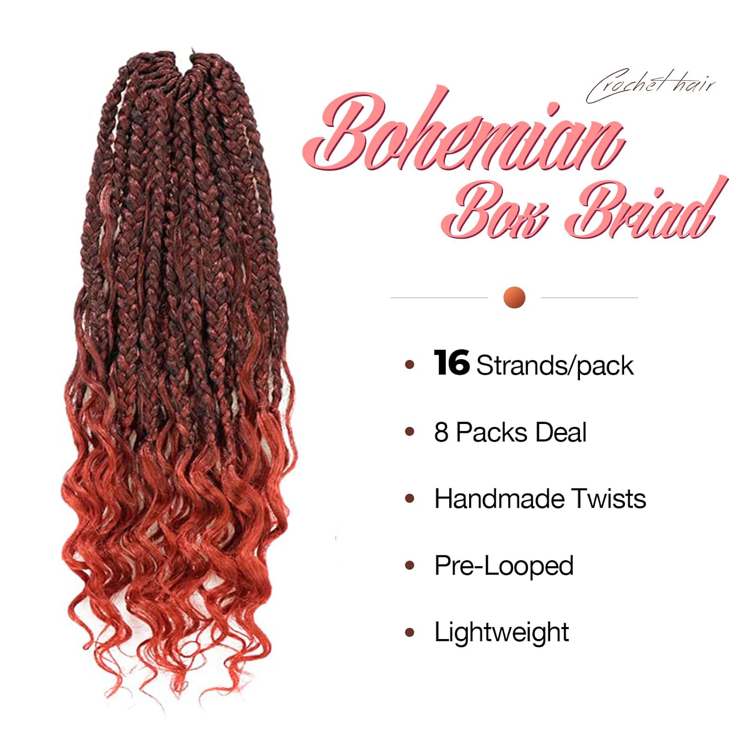 FAST SHIPPING 3-5 DAY GBB | ToyoTress Bohemian Box Braids Crochet Hair - 10 Inch 8 Packs Ombre Brown Blonde Box Braids Crochet Hair Curly End Crochet Braids, Short Pre-looped Synthetic Braidsing Hair Extensions