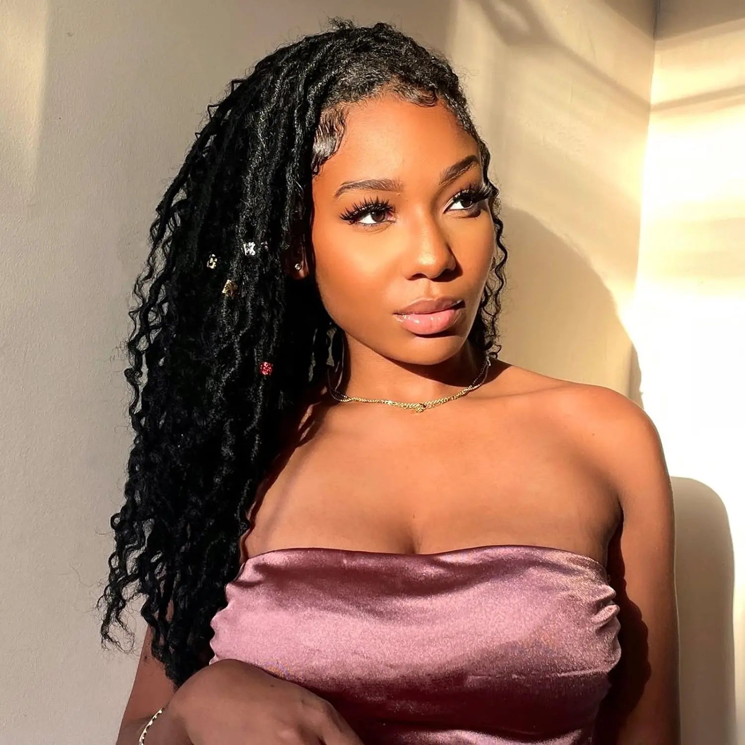 ( US ONLY) FAST SHIPPING GL | Toyotress® Curly Locs Crochet Hair - Natural Black Pre-twisted Faux Locs Crochet Braids, Short Pre-looped Synthetic Braiding Hair Extensions Toyotress