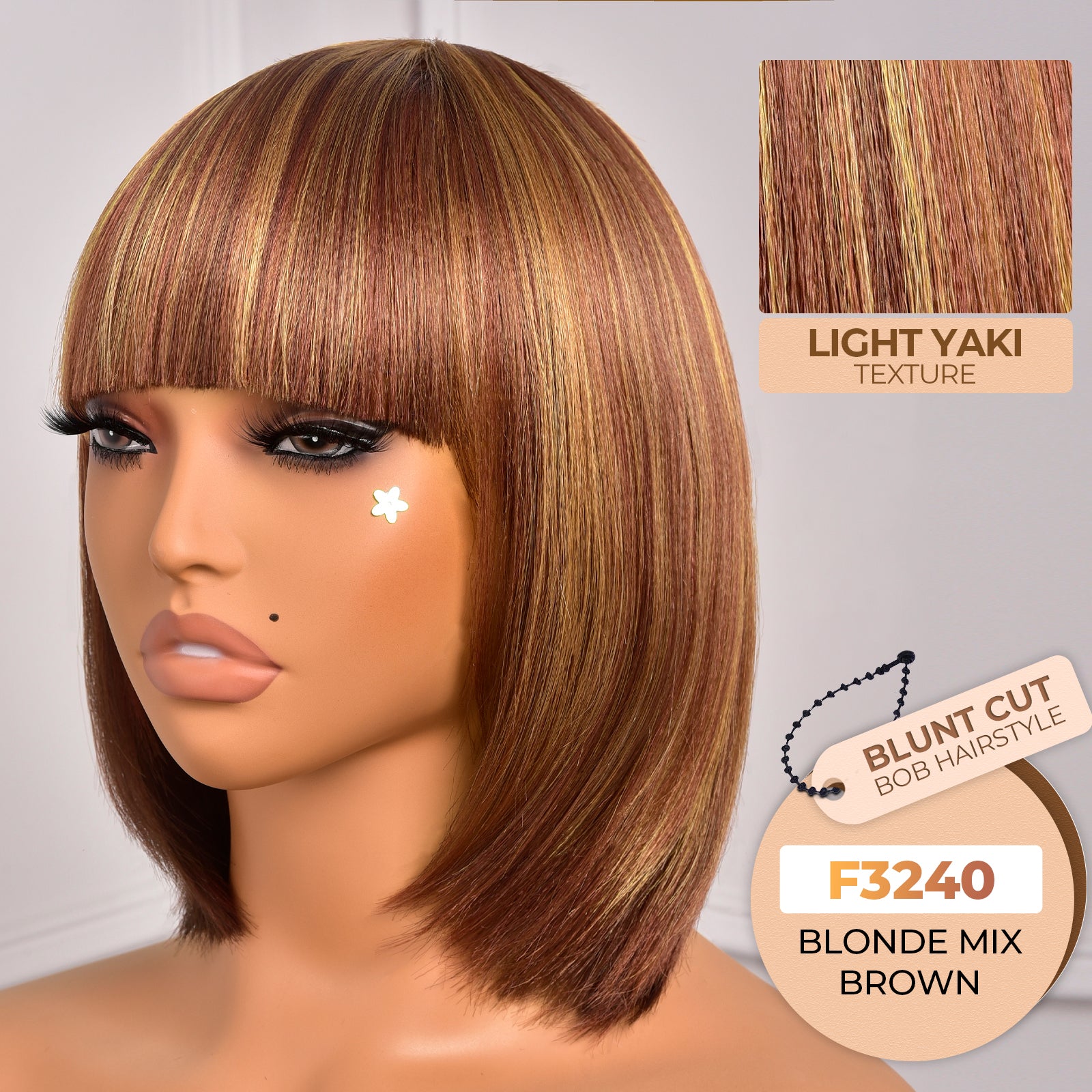 Toyotress Short Bob Synthetic Wigs | Blunt cut Natural Black Straight Wig with Bangs Synthetic Wig（612H+618）