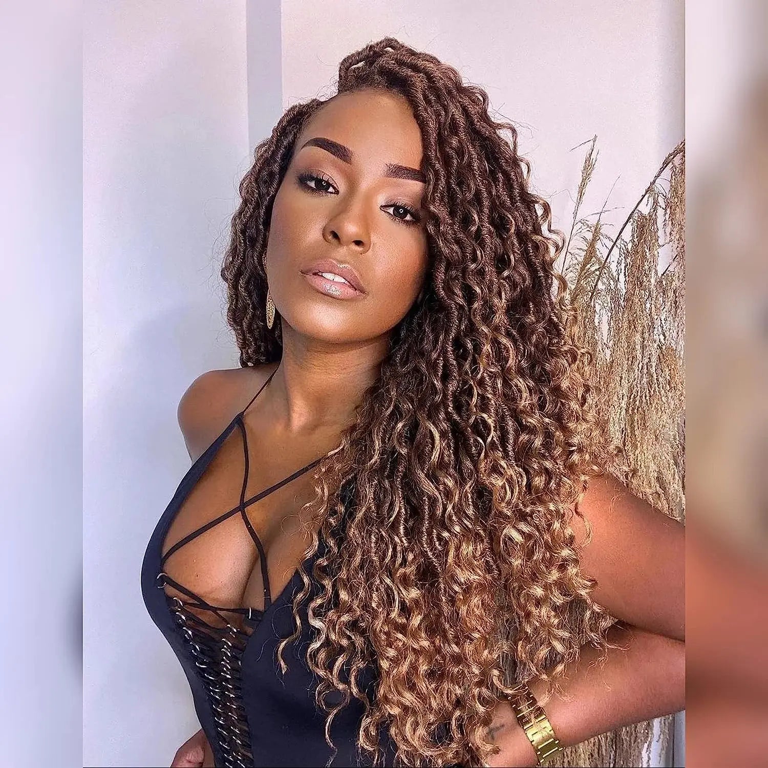 ( US ONLY) FAST SHIPPING GL | Toyotress® Curly Locs Crochet Hair - Natural Black Pre-twisted Faux Locs Crochet Braids, Short Pre-looped Synthetic Braiding Hair Extensions Toyotress