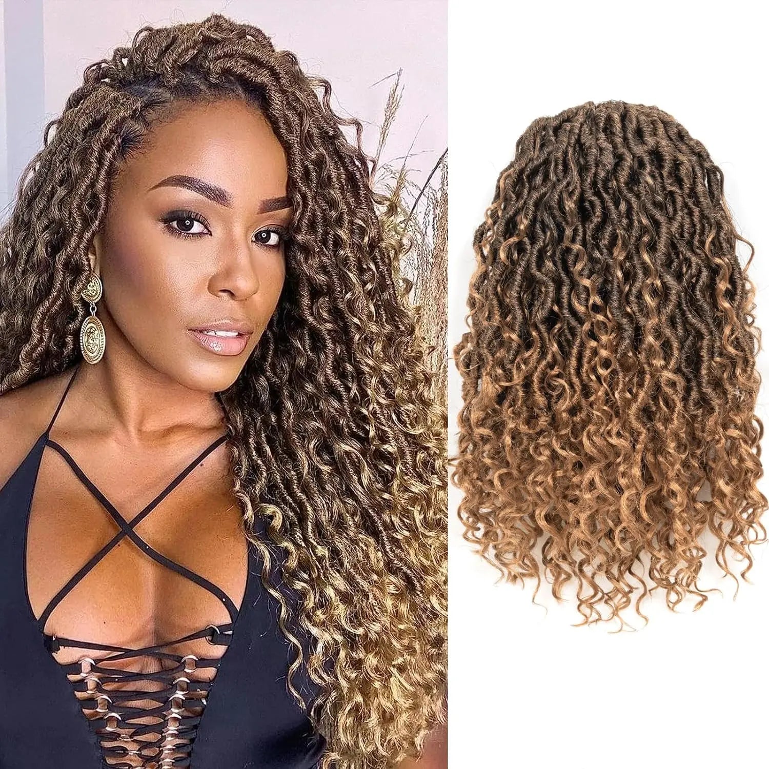 ( US ONLY) FAST SHIPPING GL | Toyotress® Curly Locs Crochet Hair - Natural Black Pre-twisted Faux Locs Crochet Braids, Short Pre-looped Synthetic Braiding Hair Extensions Toyotress