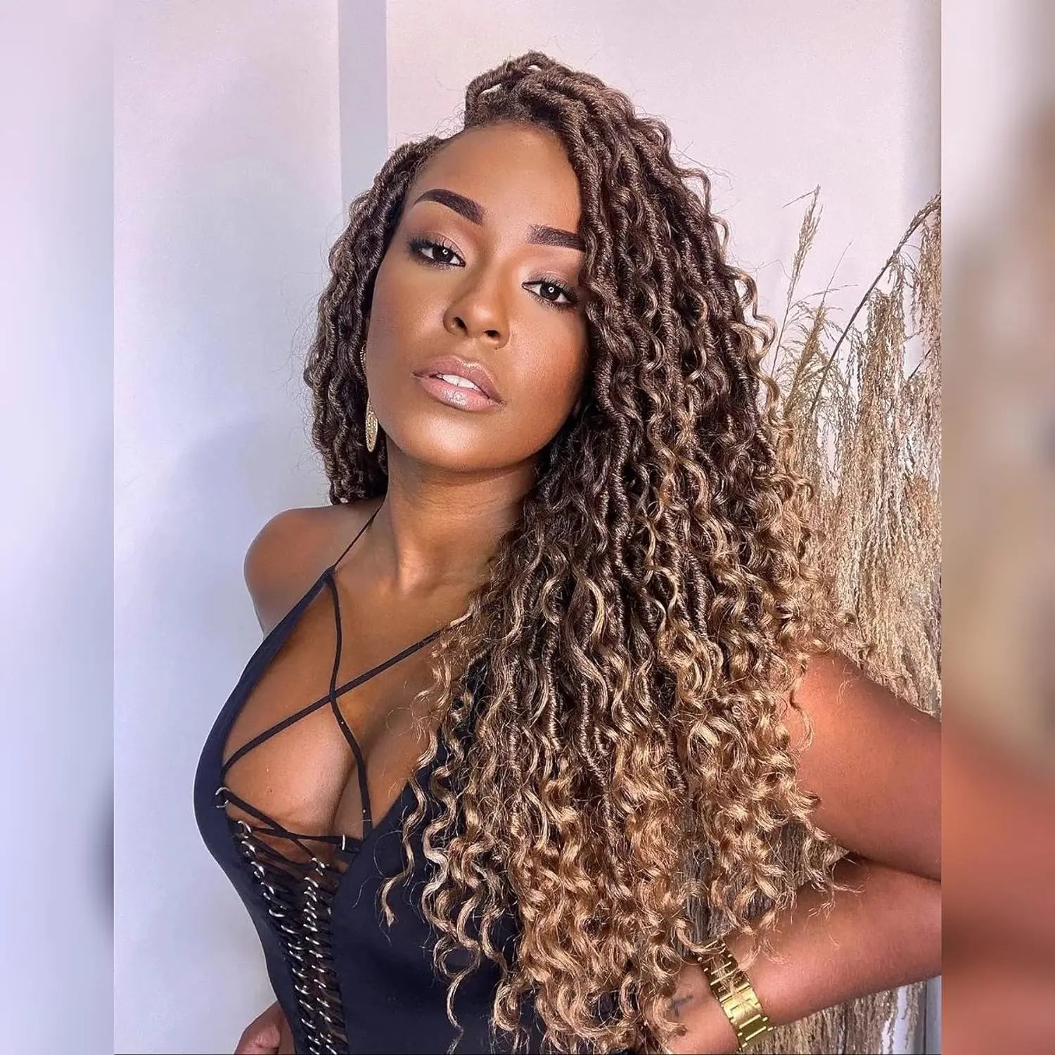 ( US ONLY) FAST SHIPPING GL | Toyotress® Curly Locs Crochet Hair - Natural Black Pre-twisted Faux Locs Crochet Braids, Short Pre-looped Synthetic Braiding Hair Extensions Toyotress