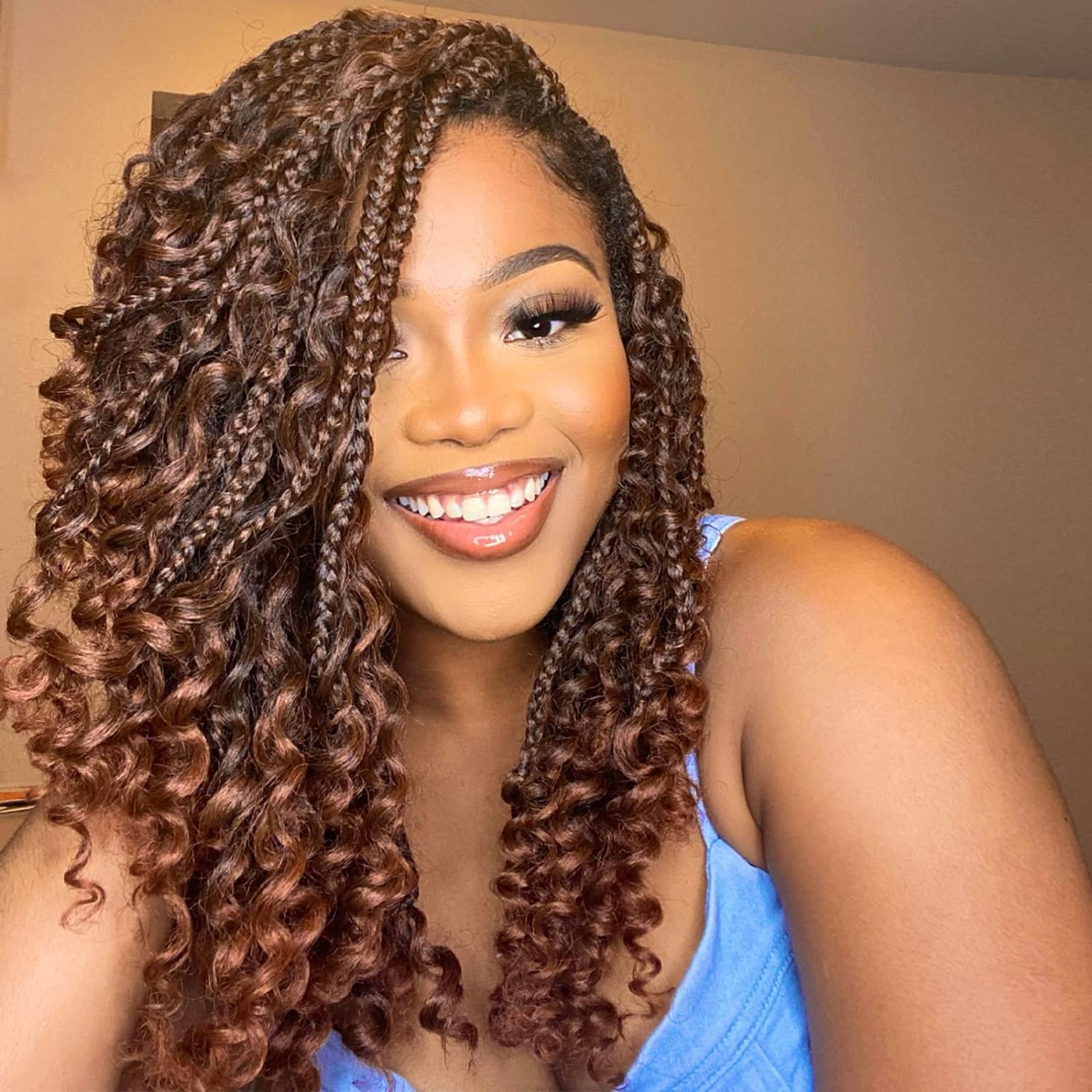 FAST SHIPPING 3-5 DAY GBB | ToyoTress Bohemian Box Braids Crochet Hair - 10 Inch 8 Packs Ombre Brown Blonde Box Braids Crochet Hair Curly End Crochet Braids, Short Pre-looped Synthetic Braidsing Hair Extensions