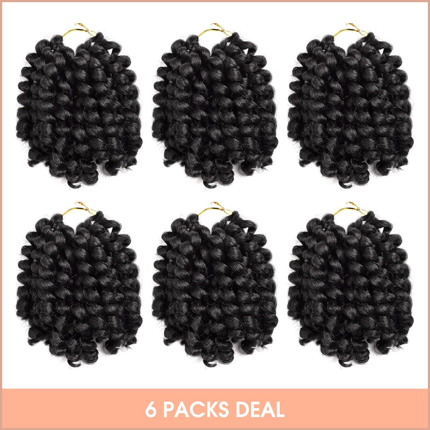 ( US ONLY) FAST SHIPPING WC | Toyotress Wand Curl Crochet Hair - 6 Packs Jet Black Jamaican Bounce Crochet Hair, Short Bob Curly Crochet Braids Bouncy Curls Synthetic Braiding Hair Extensions