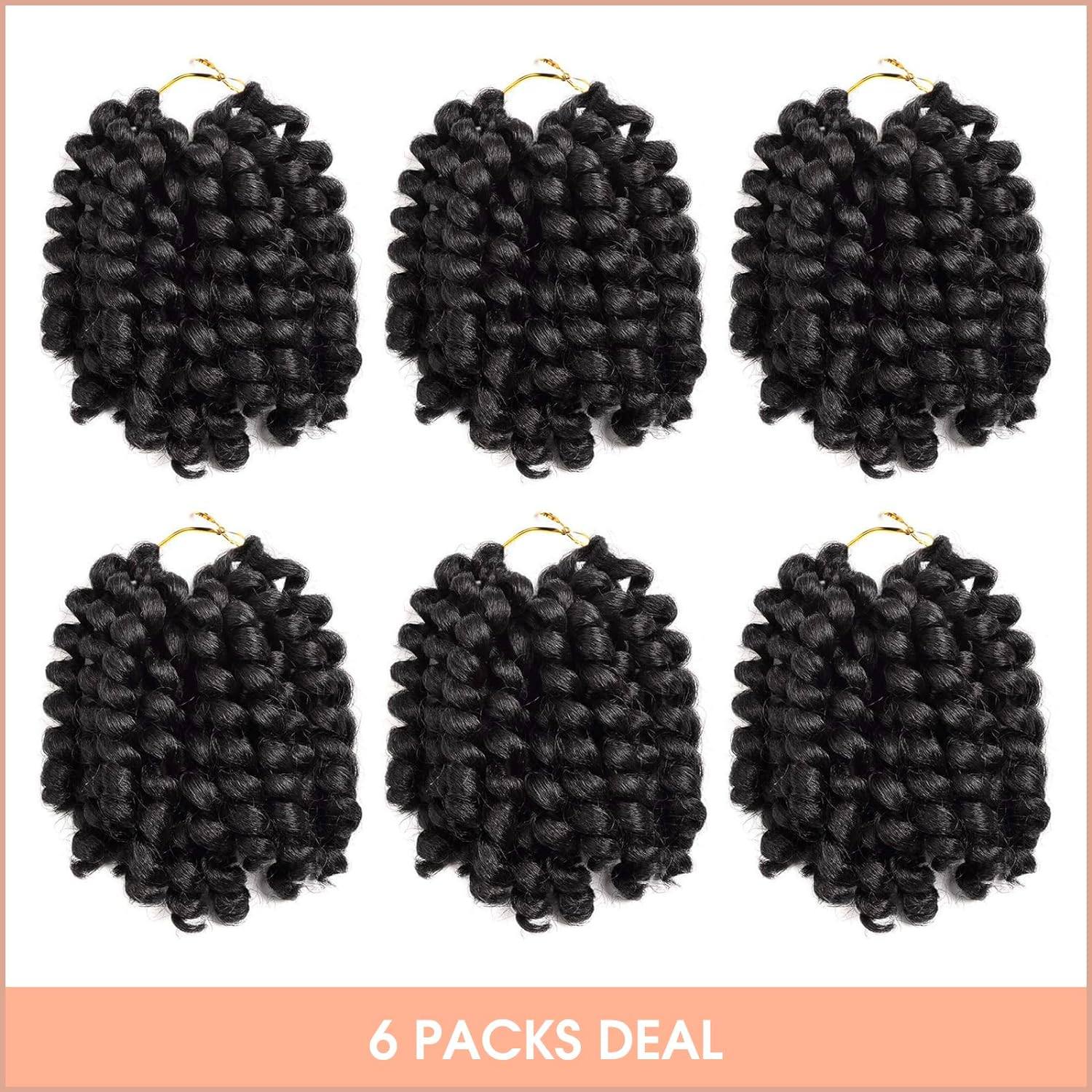 FAST SHIPPING 3-5 DAY WC | Toyotress Wand Curl Crochet Hair - 6 Inch 6 Packs Jet Black Jamaican Bounce Crochet Hair, Short Bob Curly Crochet Braids Bouncy Curls Synthetic Braiding Hair Extensions (6 Inch, 1-6P)