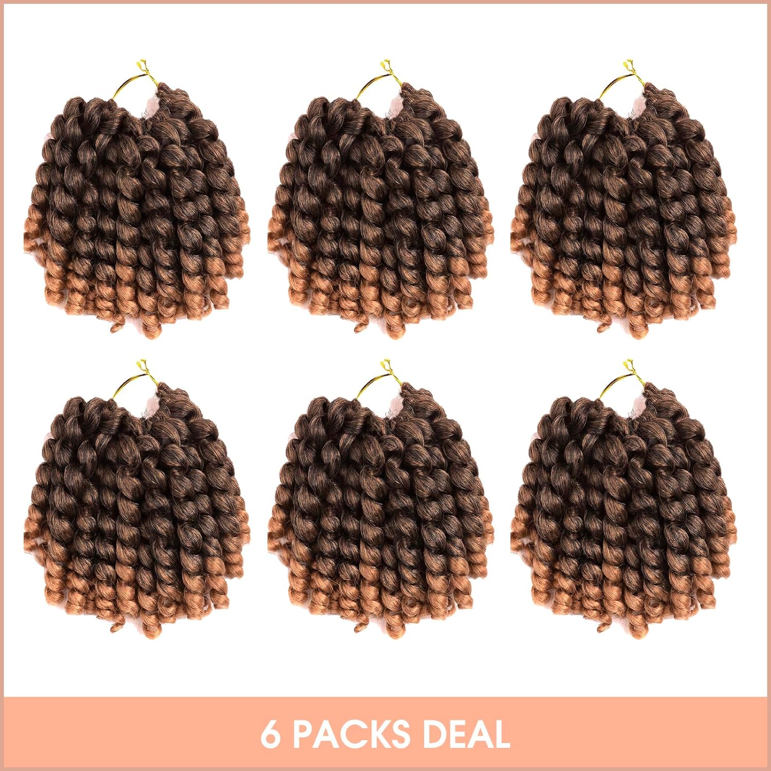 FAST SHIPPING 3-5 DAY WC | Toyotress Wand Curl Crochet Hair - 6 Inch 6 Packs Jet Black Jamaican Bounce Crochet Hair, Short Bob Curly Crochet Braids Bouncy Curls Synthetic Braiding Hair Extensions (6 Inch, 1-6P)