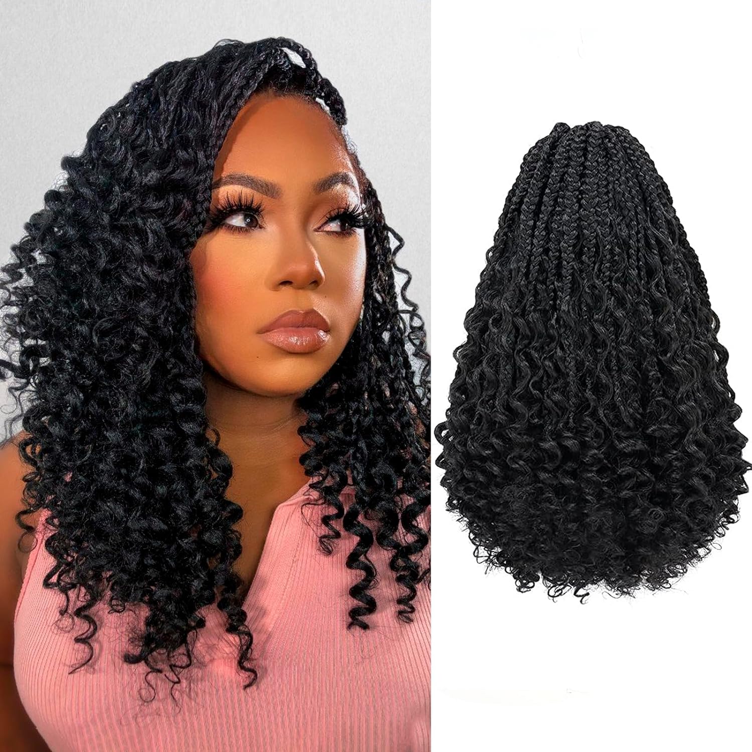 FAST SHIPPING 3-5 DAY GBB | ToyoTress Bohemian Box Braids Crochet Hair - 10 Inch 8 Packs Ombre Brown Blonde Box Braids Crochet Hair Curly End Crochet Braids, Short Pre-looped Synthetic Braidsing Hair Extensions