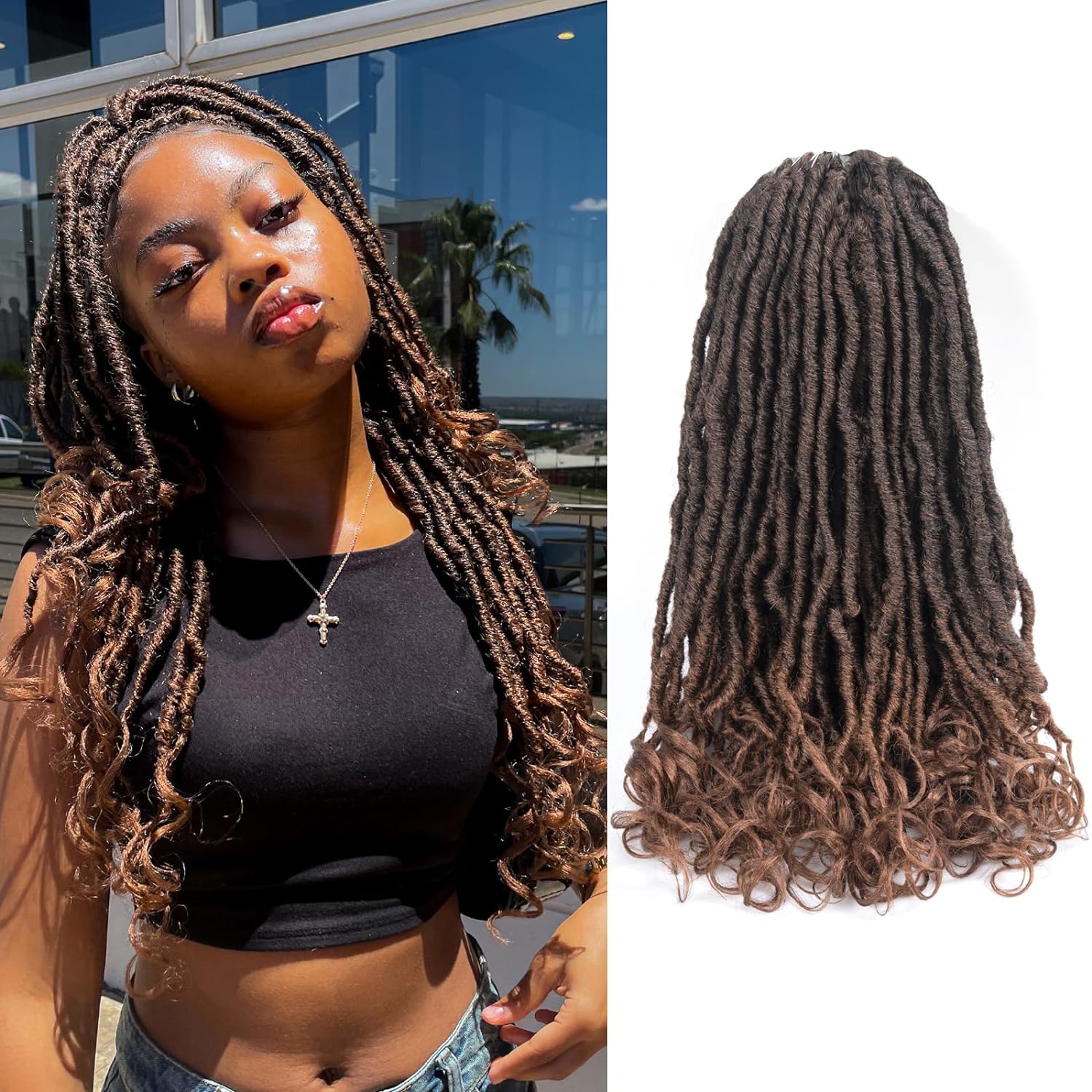 FAST SHIPPING 3-5 DAY FC | Toyotress French Curl Locs Crochet Hair Curly Faux Locs 8 Packs Black Pre-Looped Crochet Hair with Curly ends Crochet Hair with Soft Curly Wave Ends Hair Extensions