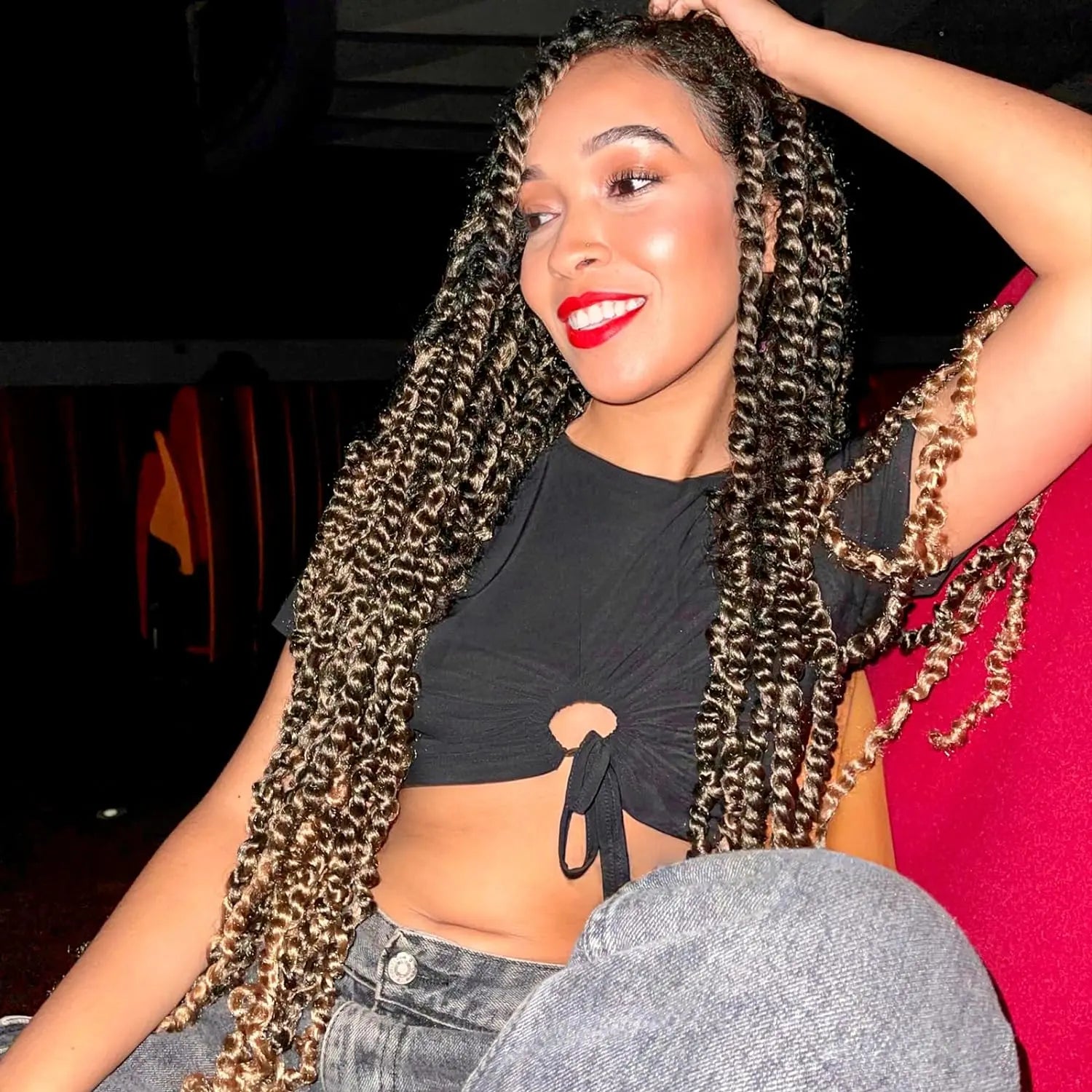 ( US ONLY) FAST SHIPPING NB | Toyotress® Tiana Passion Twist Hair - Pre-twisted Crochet Braids Natural Black, Pre-looped Synthetic Braiding Hair Extensions Toyotress