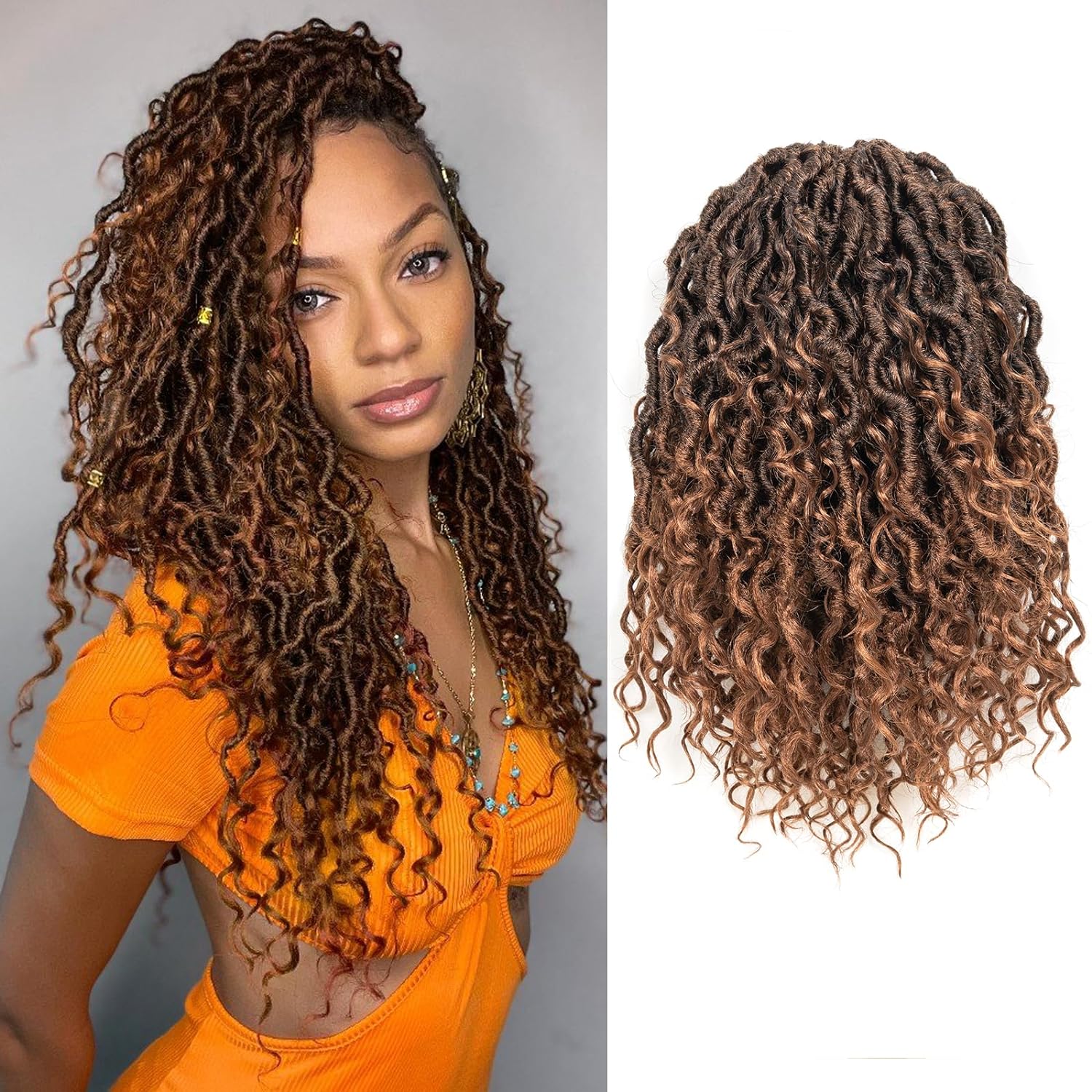 ( US ONLY) FAST SHIPPING GL | ToyoTress Curly Locs Crochet Hair - Natural Black Pre-twisted Faux Locs Crochet Braids, Short Pre-looped Synthetic Braiding Hair Extensions