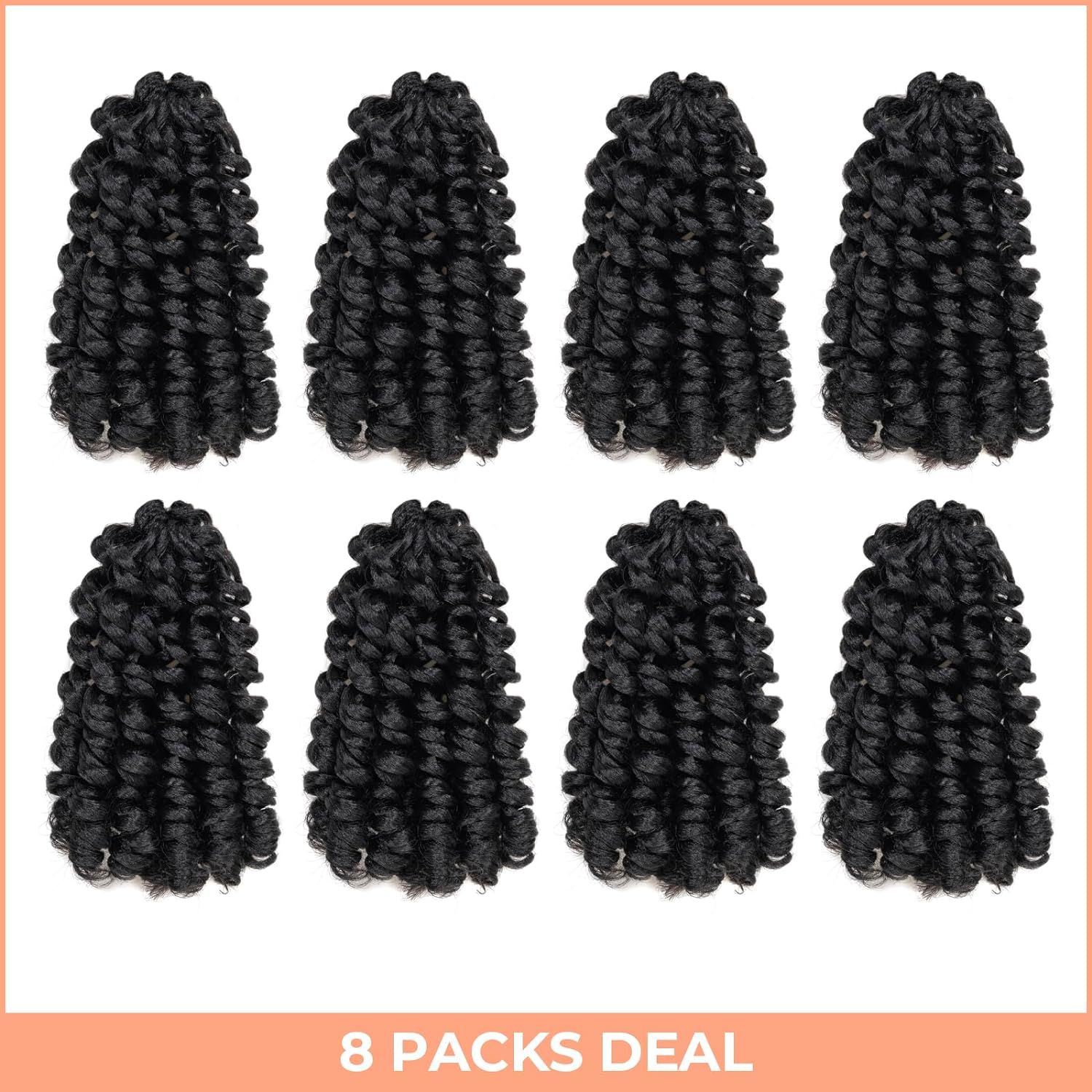 FAST SHIPPING 3-5 DAY WC | Toyotress Wand Curl Crochet Hair - 6 Inch 6 Packs Jet Black Jamaican Bounce Crochet Hair, Short Bob Curly Crochet Braids Bouncy Curls Synthetic Braiding Hair Extensions (6 Inch, 1-6P)