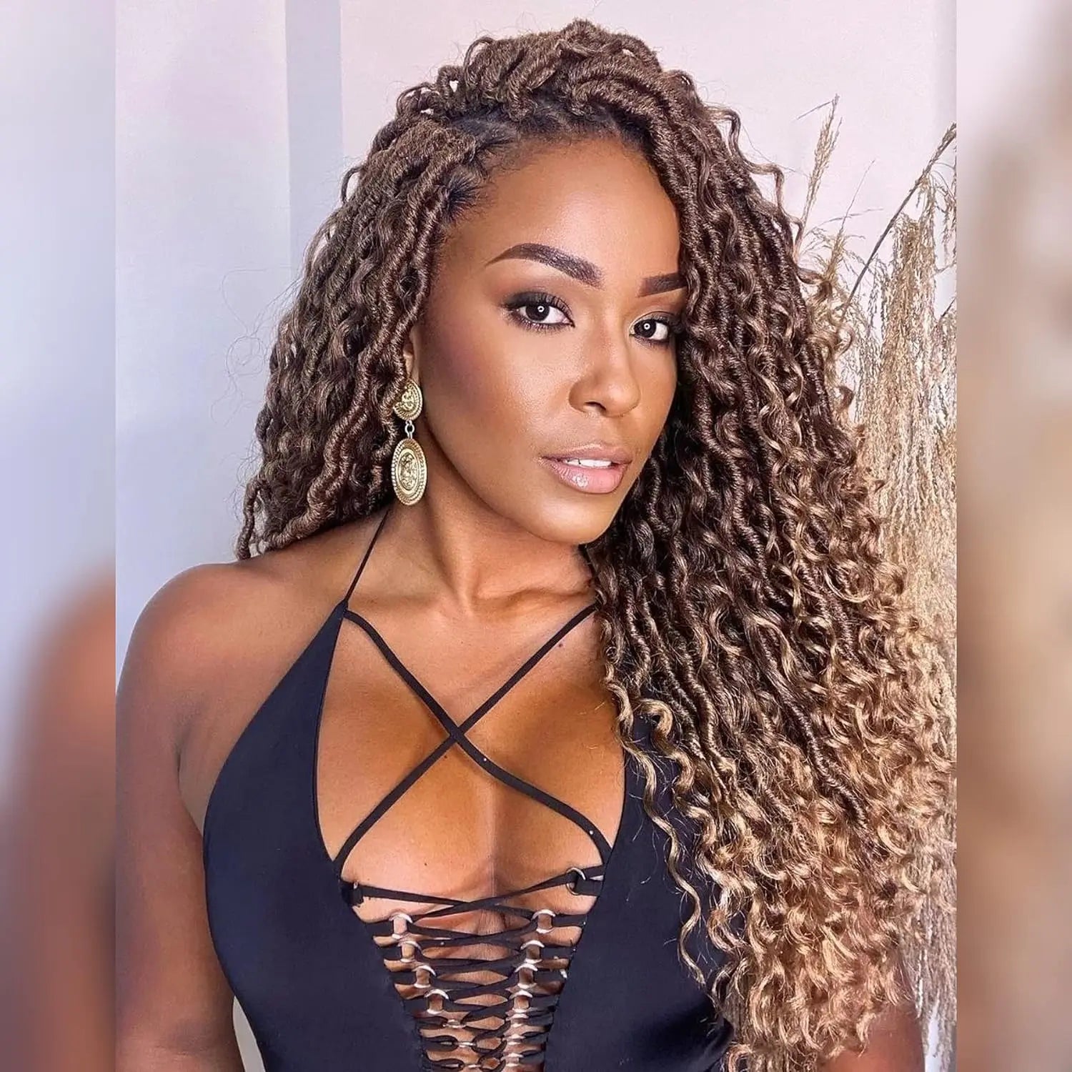 ( US ONLY) FAST SHIPPING GL | Toyotress® Curly Locs Crochet Hair - Natural Black Pre-twisted Faux Locs Crochet Braids, Short Pre-looped Synthetic Braiding Hair Extensions Toyotress