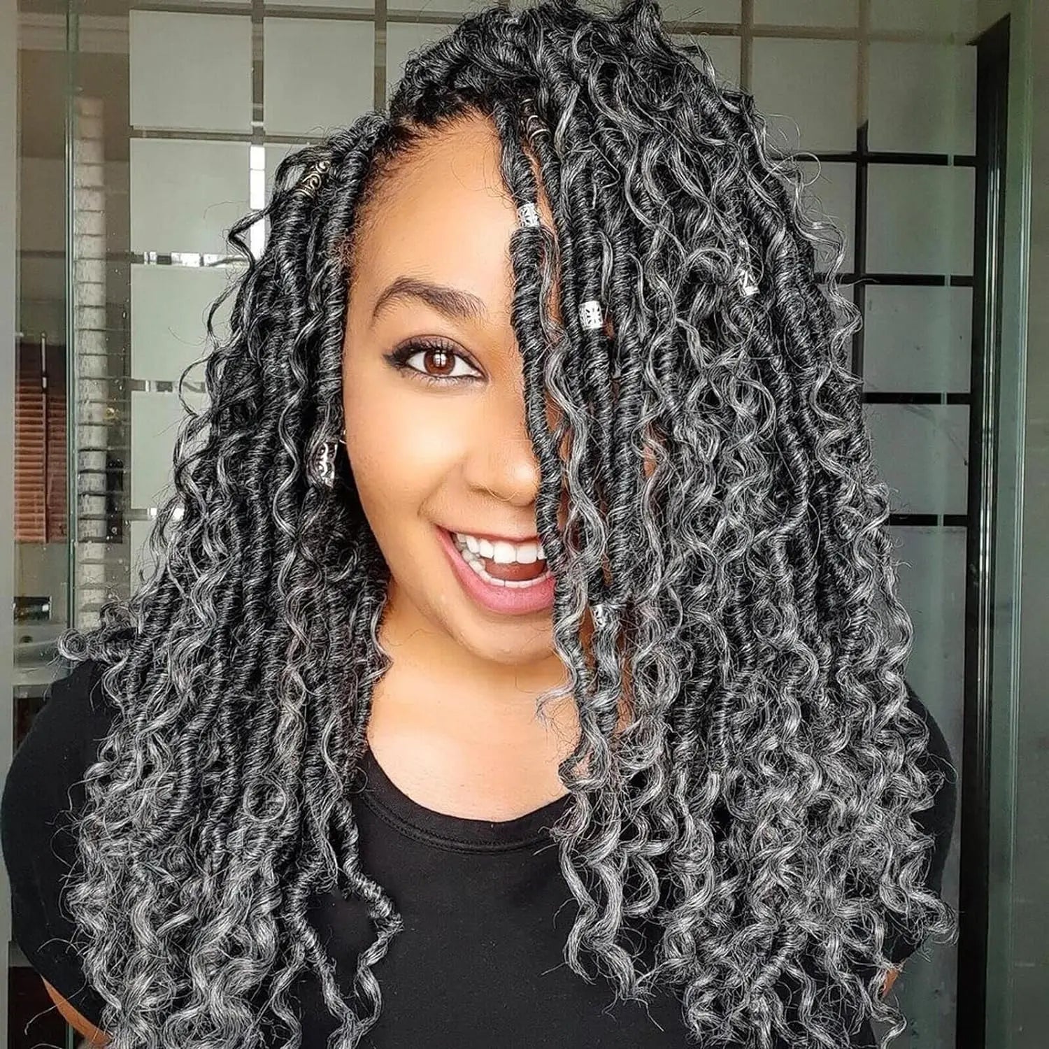 ( US ONLY) FAST SHIPPING GL | Toyotress® Curly Locs Crochet Hair - Natural Black Pre-twisted Faux Locs Crochet Braids, Short Pre-looped Synthetic Braiding Hair Extensions Toyotress
