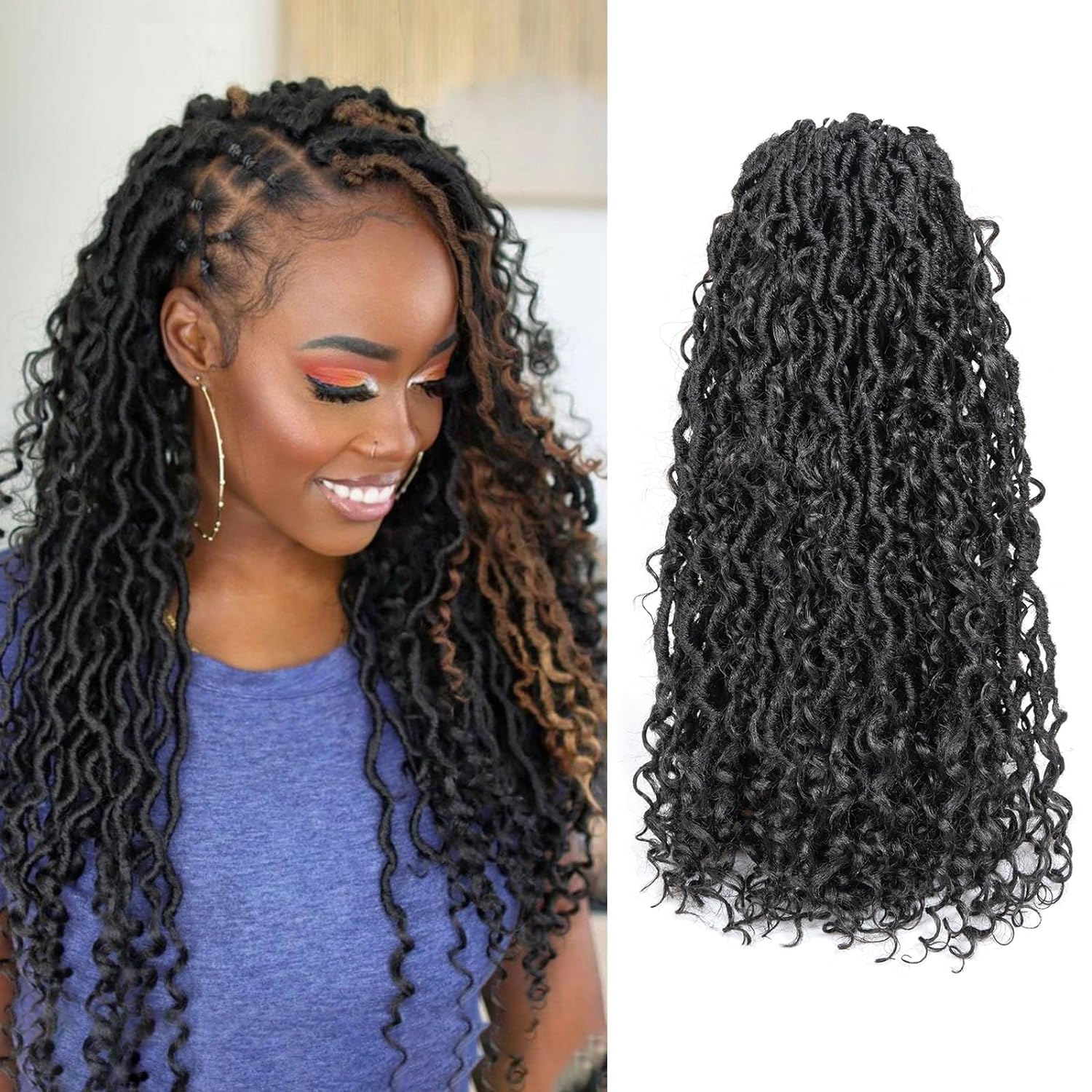 FAST SHIPPING 3-5 DAY GL | ToyoTress Curly Locs Crochet Hair - Natural Black Pre-twisted Faux Locs Crochet Braids, Short Pre-looped Synthetic Braiding Hair Extensions