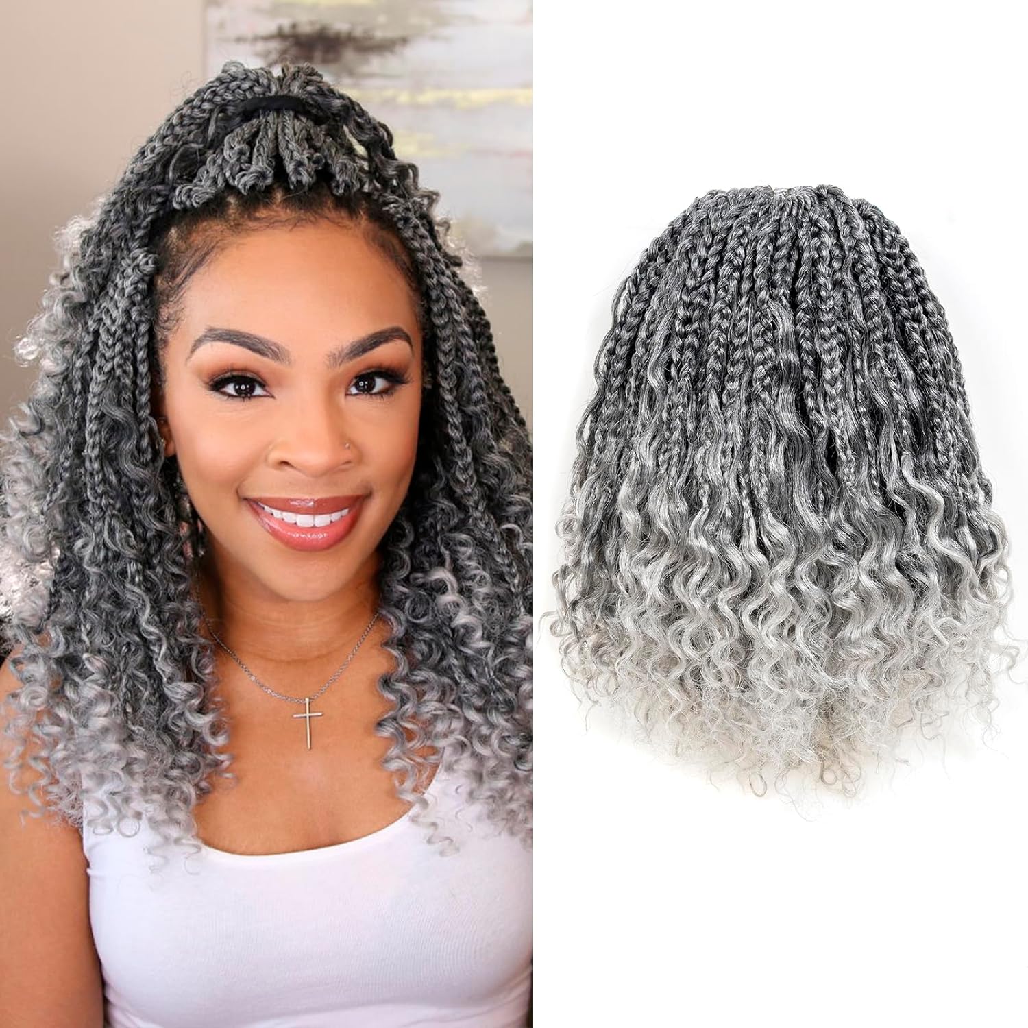 FAST SHIPPING 3-5 DAY GBB | ToyoTress Bohemian Box Braids Crochet Hair - 10 Inch 8 Packs Ombre Brown Blonde Box Braids Crochet Hair Curly End Crochet Braids, Short Pre-looped Synthetic Braidsing Hair Extensions