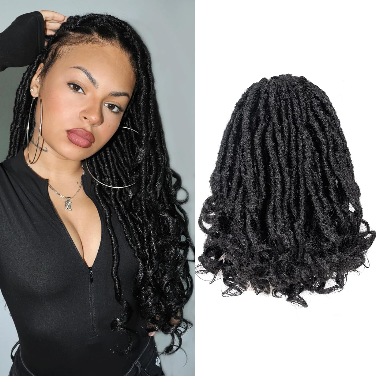 FAST SHIPPING 3-5 DAY FC | Toyotress French Curl Locs Crochet Hair Curly Faux Locs 8 Packs Black Pre-Looped Crochet Hair with Curly ends Crochet Hair with Soft Curly Wave Ends Hair Extensions