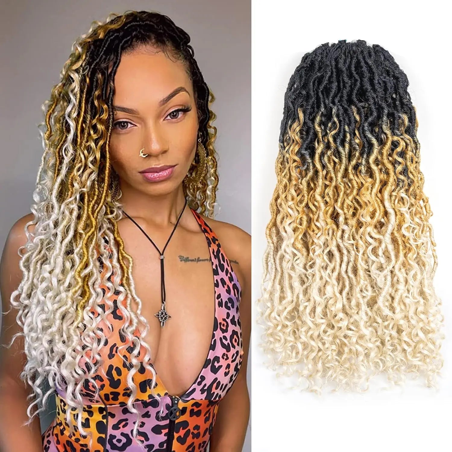( US ONLY) FAST SHIPPING GL | Toyotress® Curly Locs Crochet Hair - Natural Black Pre-twisted Faux Locs Crochet Braids, Short Pre-looped Synthetic Braiding Hair Extensions Toyotress