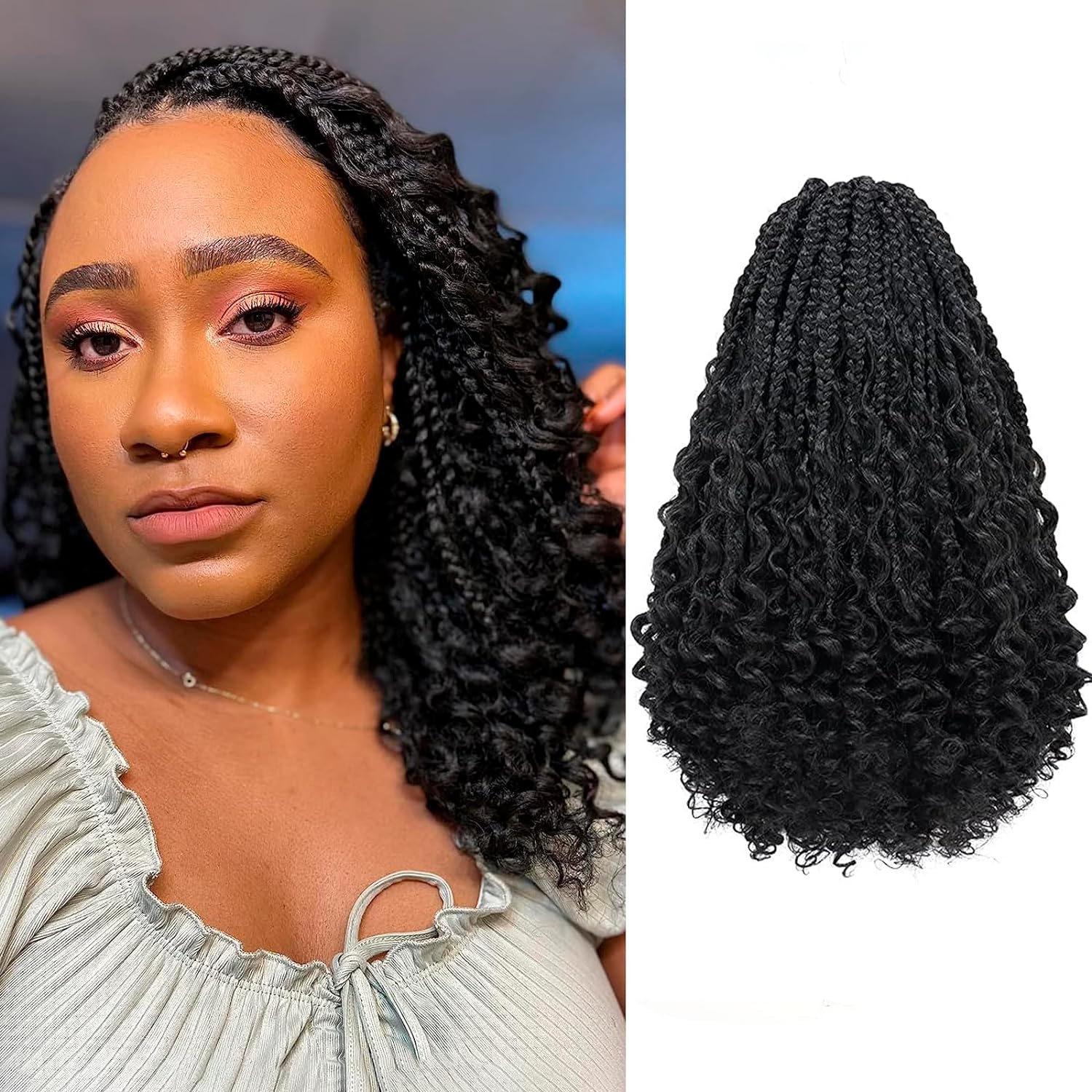 FAST SHIPPING 3-5 DAY GBB | ToyoTress Bohemian Box Braids Crochet Hair - 10 Inch 8 Packs Ombre Brown Blonde Box Braids Crochet Hair Curly End Crochet Braids, Short Pre-looped Synthetic Braidsing Hair Extensions