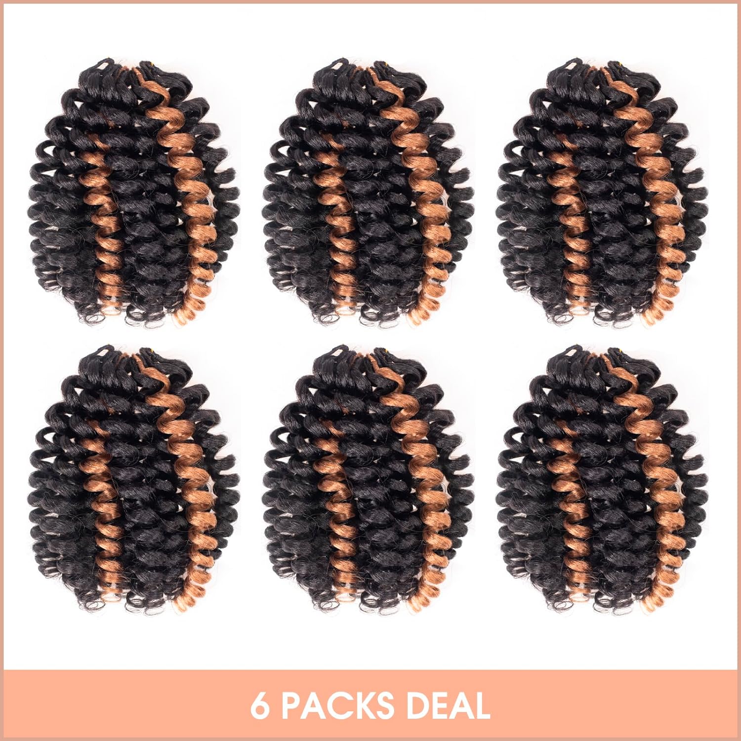 FAST SHIPPING 3-5 DAY WC | Toyotress Wand Curl Crochet Hair - 6 Inch 6 Packs Jet Black Jamaican Bounce Crochet Hair, Short Bob Curly Crochet Braids Bouncy Curls Synthetic Braiding Hair Extensions (6 Inch, 1-6P)