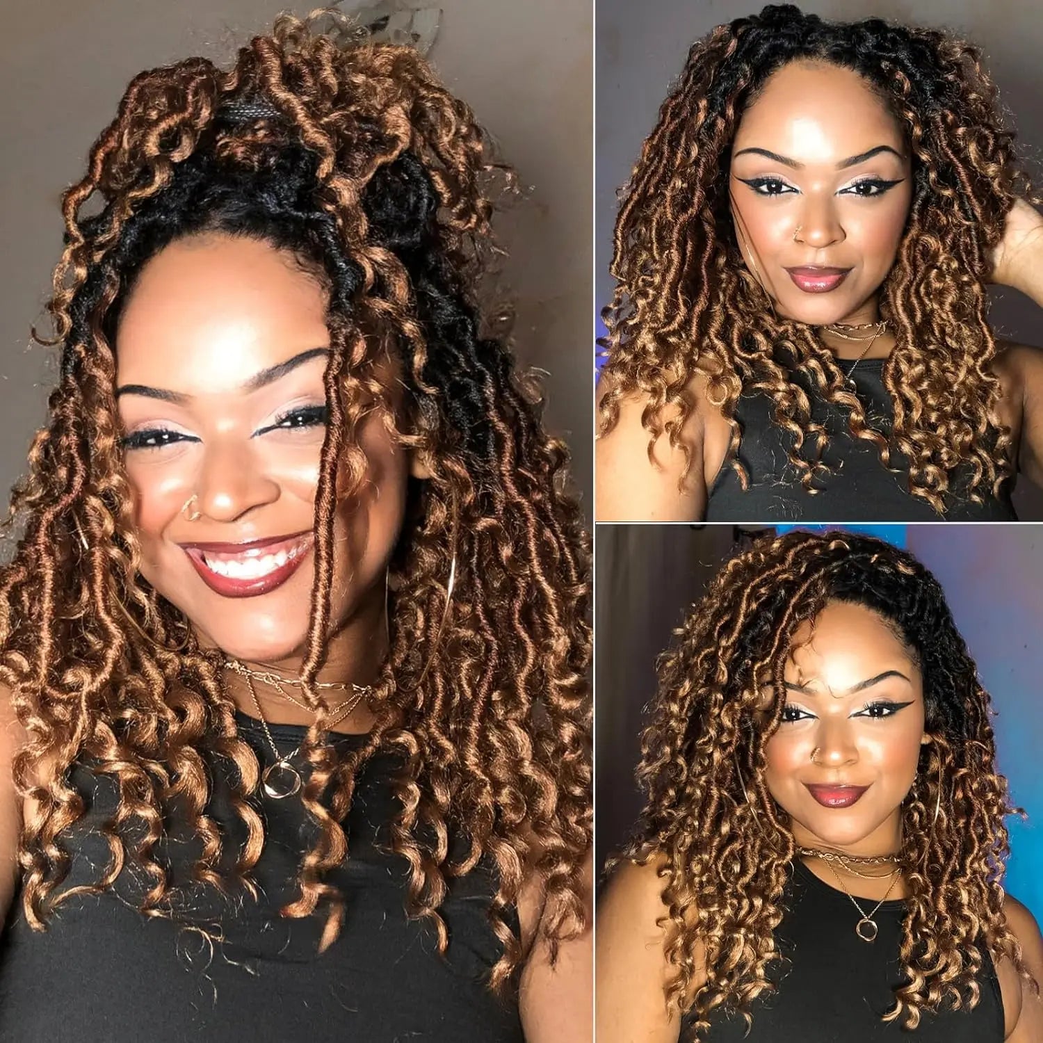( US ONLY) FAST SHIPPING GL | Toyotress® Curly Locs Crochet Hair - Natural Black Pre-twisted Faux Locs Crochet Braids, Short Pre-looped Synthetic Braiding Hair Extensions Toyotress