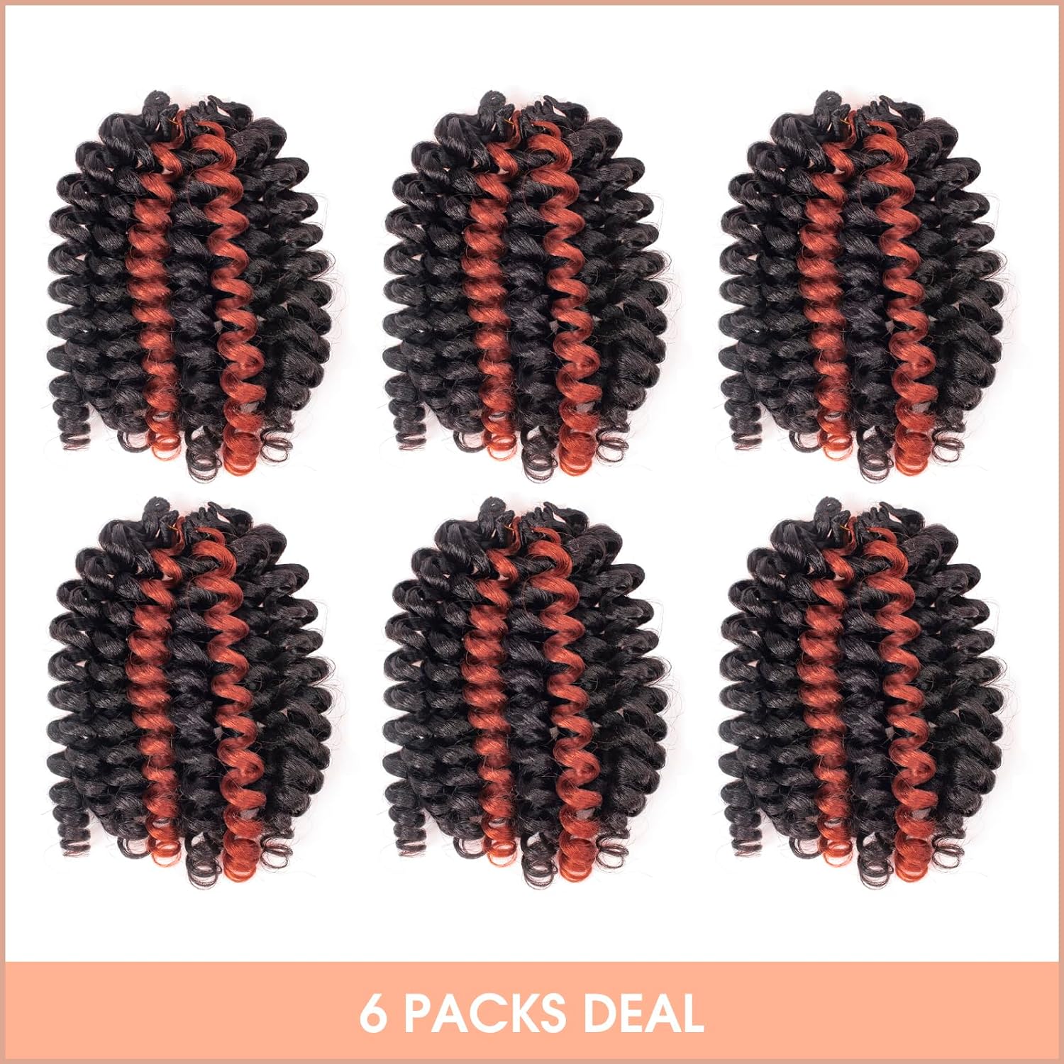 FAST SHIPPING 3-5 DAY WC | Toyotress Wand Curl Crochet Hair - 6 Inch 6 Packs Jet Black Jamaican Bounce Crochet Hair, Short Bob Curly Crochet Braids Bouncy Curls Synthetic Braiding Hair Extensions (6 Inch, 1-6P)