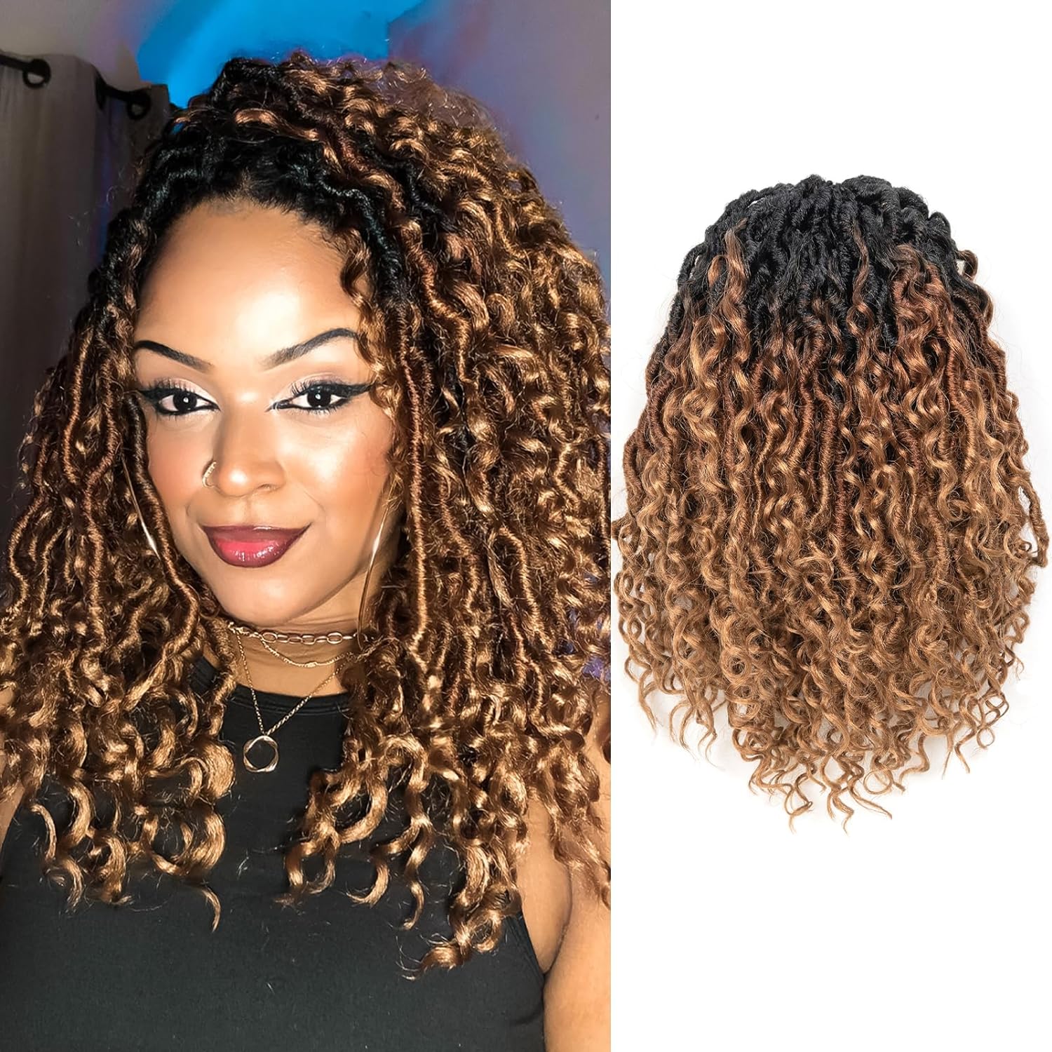 FAST SHIPPING 3-5 DAY GL | ToyoTress Curly Locs Crochet Hair - Natural Black Pre-twisted Faux Locs Crochet Braids, Short Pre-looped Synthetic Braiding Hair Extensions