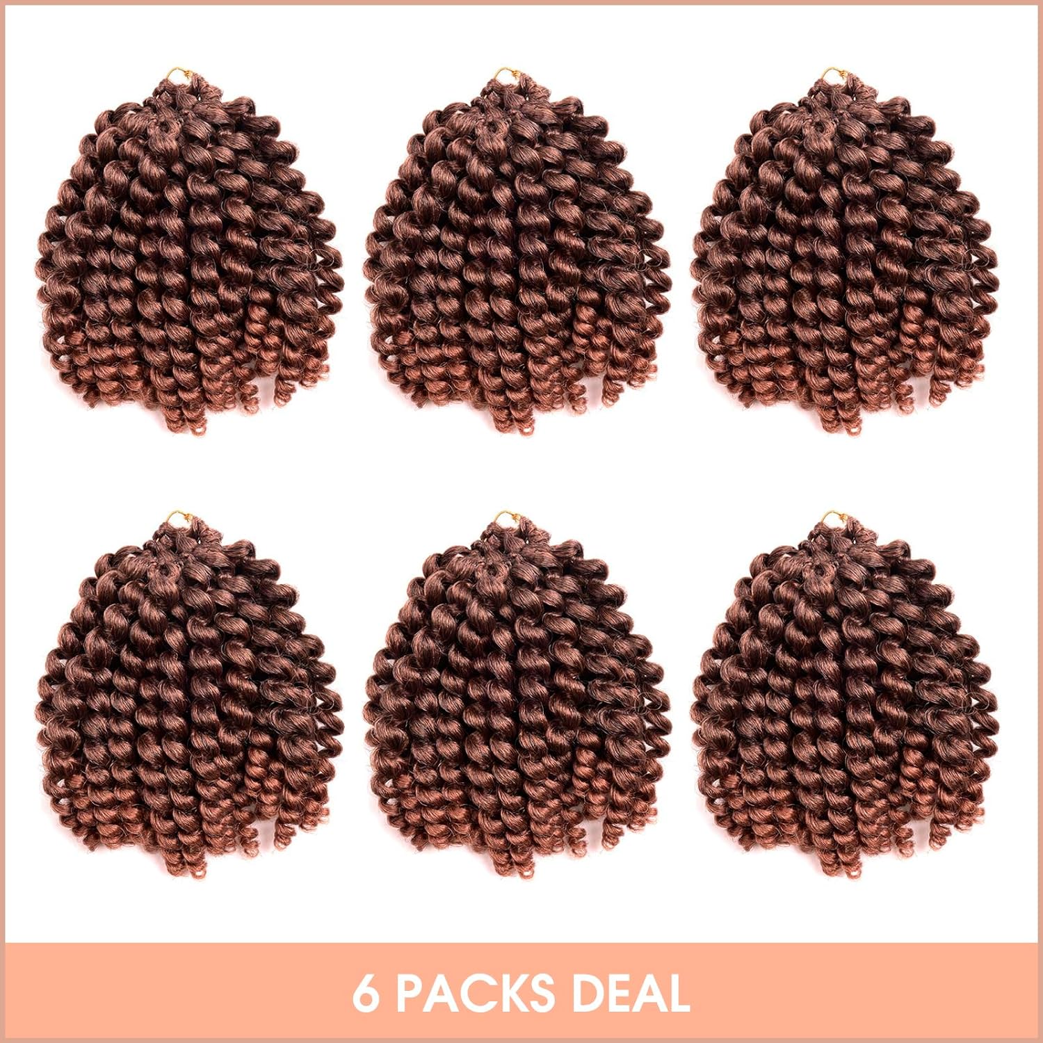 FAST SHIPPING 3-5 DAY WC | Toyotress Wand Curl Crochet Hair - 6 Inch 6 Packs Jet Black Jamaican Bounce Crochet Hair, Short Bob Curly Crochet Braids Bouncy Curls Synthetic Braiding Hair Extensions (6 Inch, 1-6P)