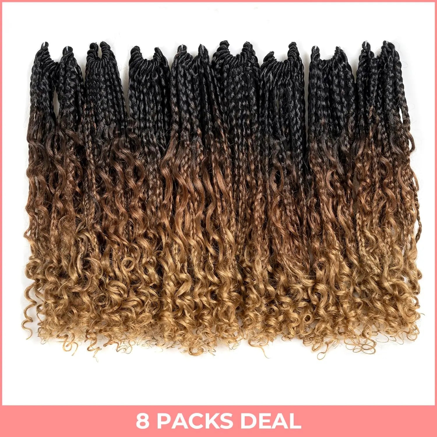 ( US ONLY) FAST SHIPPING GBB | Toyotress® Bohemian Box Braids Crochet Hair - 10 Inch 8 Packs Ombre Brown Blonde Box Braids Crochet Hair Curly End Crochet Braids, Short Pre-looped Synthetic Braidsing Hair Extensions Toyotress