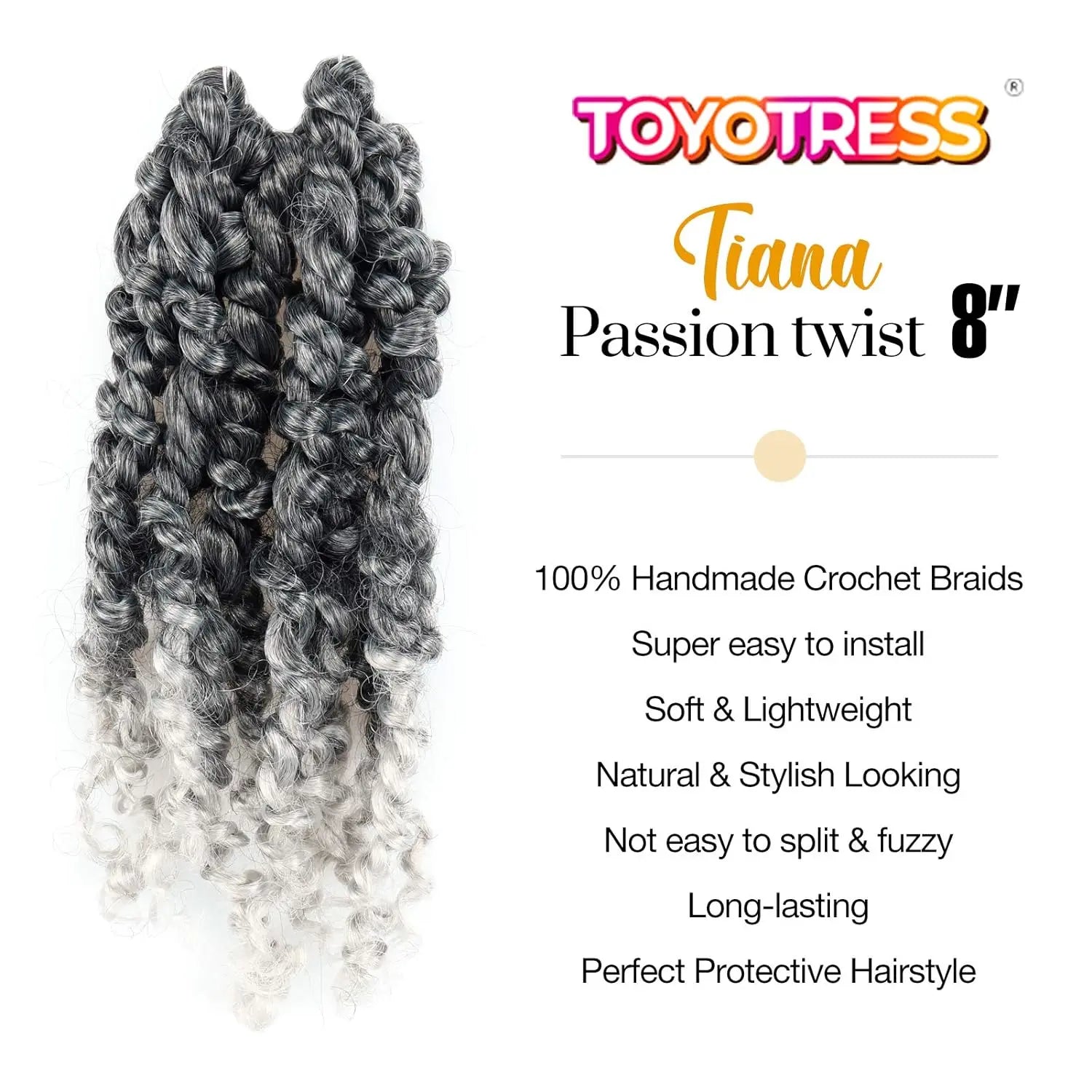 ( US ONLY) FAST SHIPPING NB | Toyotress® Tiana Passion Twist Hair - Pre-twisted Crochet Braids Natural Black, Pre-looped Synthetic Braiding Hair Extensions Toyotress