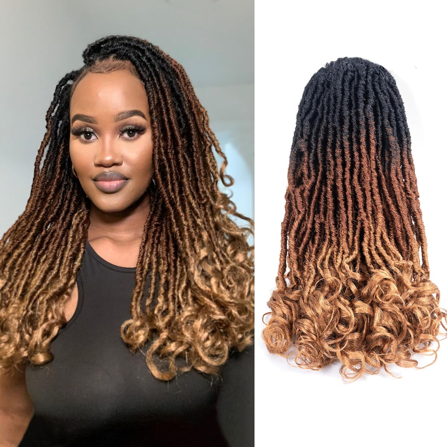 FAST SHIPPING 3-5 DAY FC | Toyotress French Curl Locs Crochet Hair Curly Faux Locs 8 Packs Black Pre-Looped Crochet Hair with Curly ends Crochet Hair with Soft Curly Wave Ends Hair Extensions