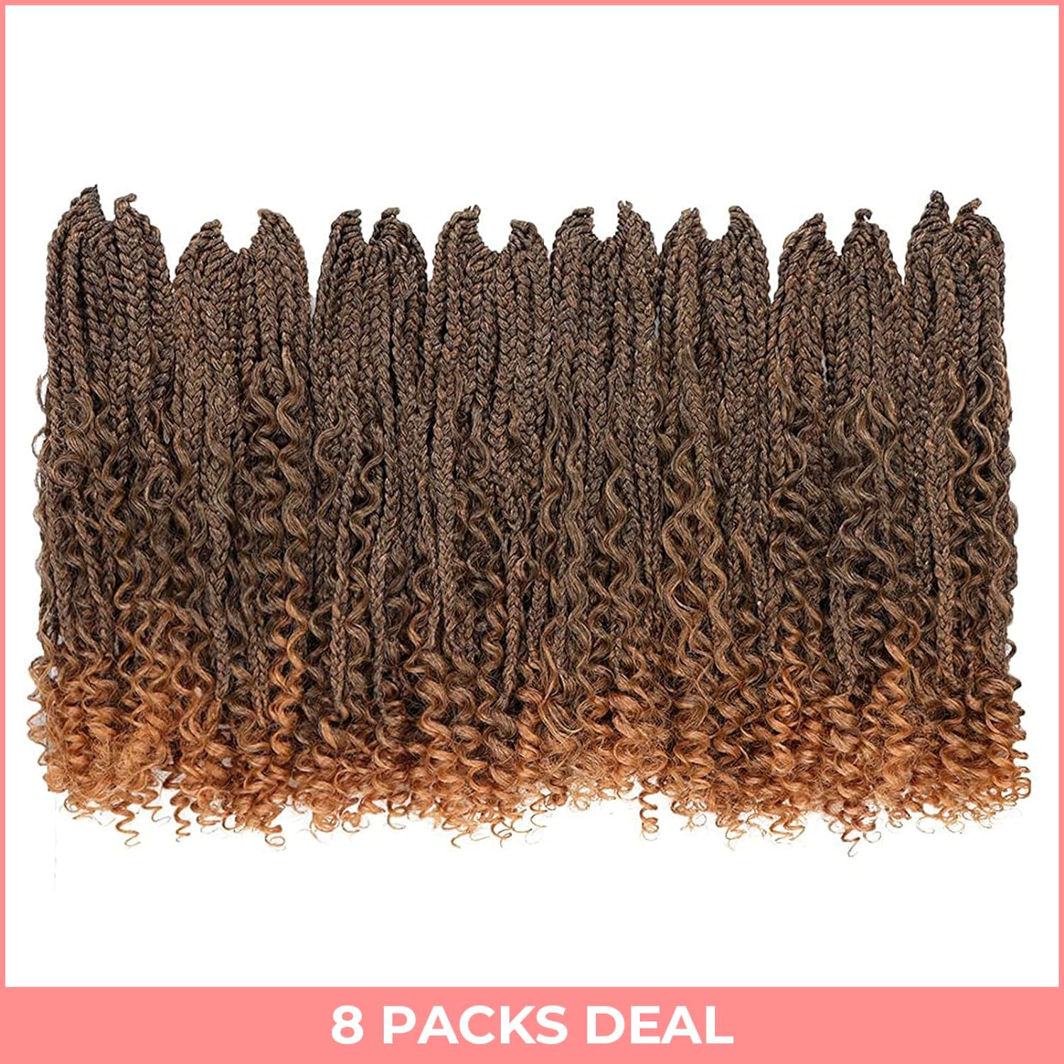 FAST SHIPPING 3-5 DAY GBB | ToyoTress Bohemian Box Braids Crochet Hair - 10 Inch 8 Packs Ombre Brown Blonde Box Braids Crochet Hair Curly End Crochet Braids, Short Pre-looped Synthetic Braidsing Hair Extensions