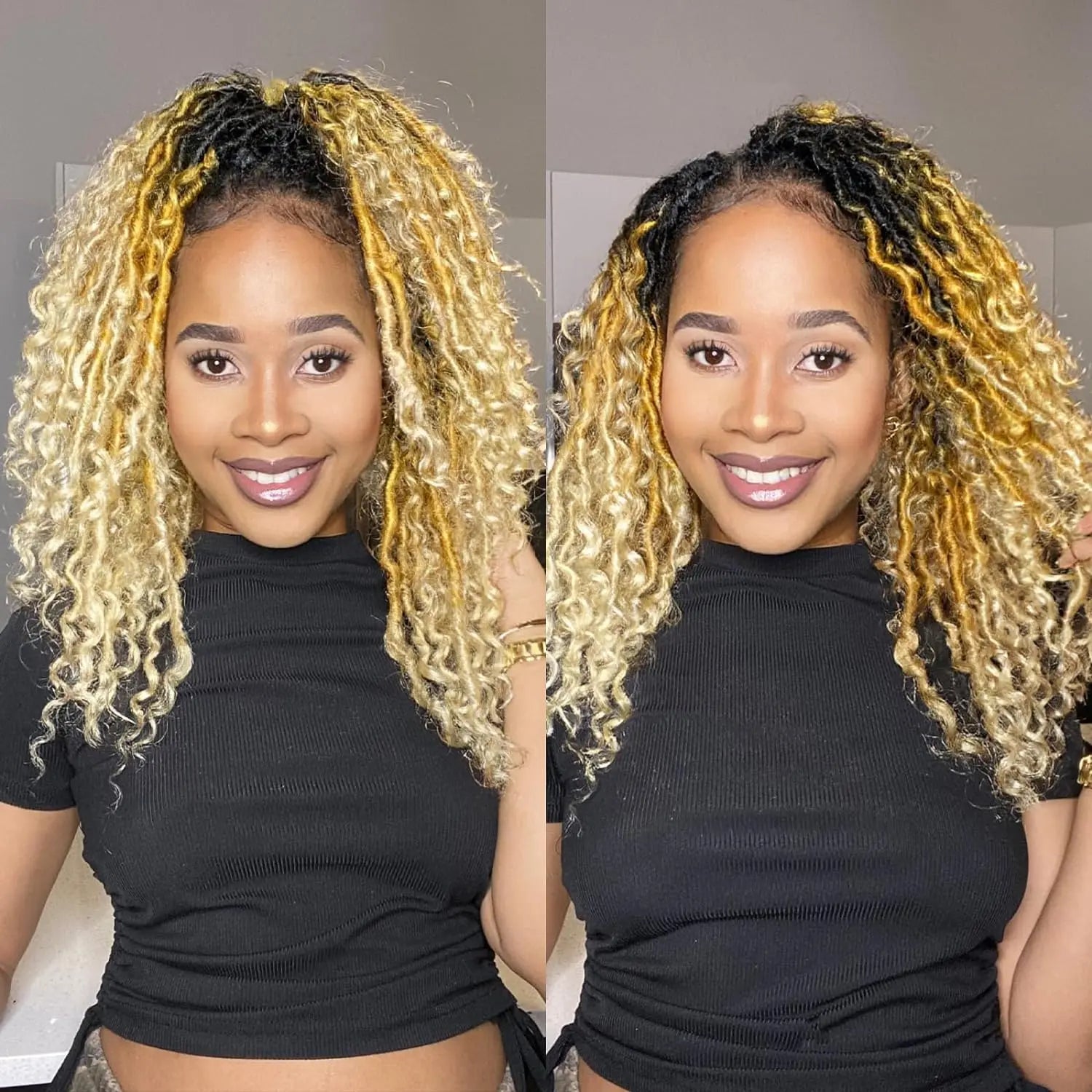 ( US ONLY) FAST SHIPPING GL | Toyotress® Curly Locs Crochet Hair - Natural Black Pre-twisted Faux Locs Crochet Braids, Short Pre-looped Synthetic Braiding Hair Extensions Toyotress