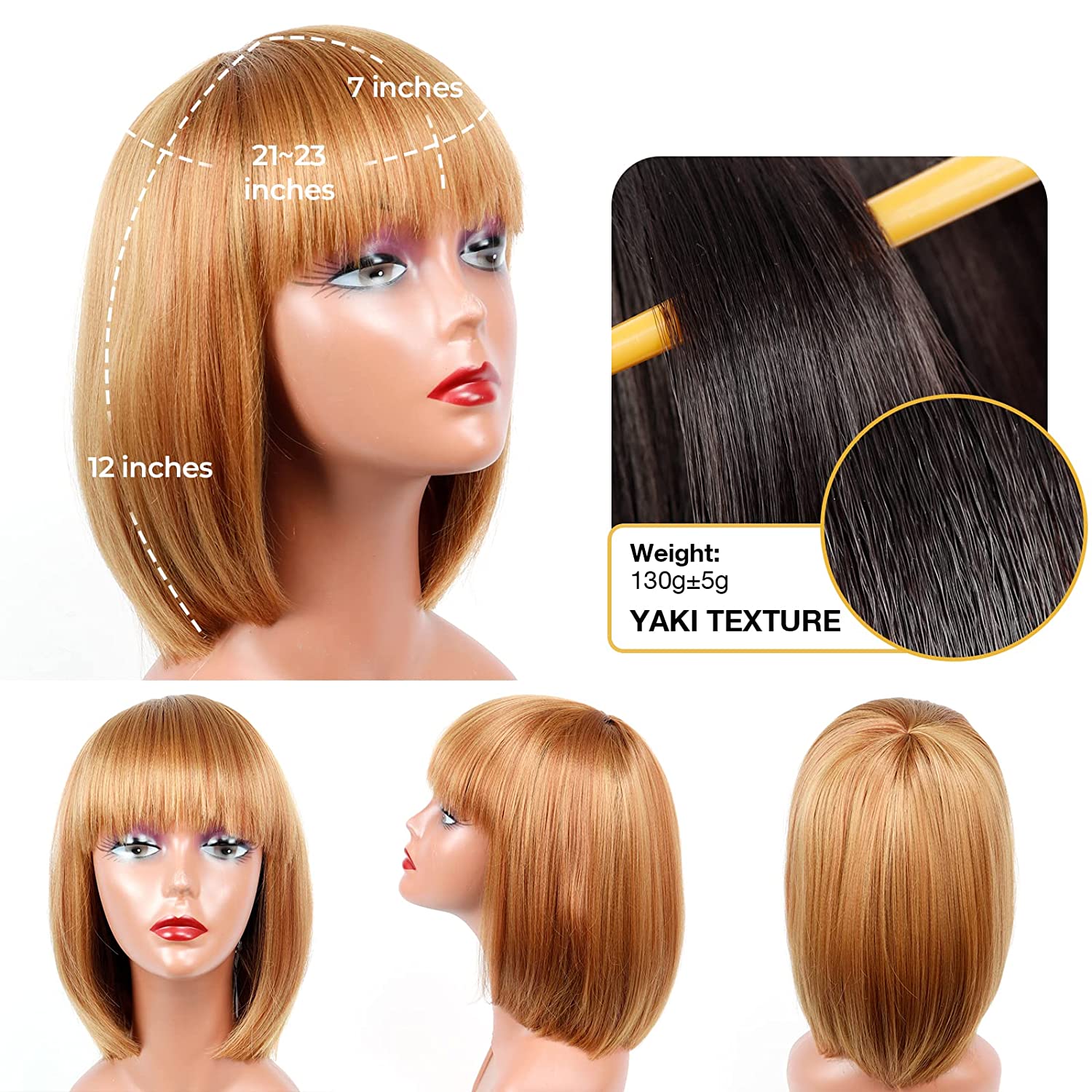 Toyotress Short Bob Synthetic Wigs | Blunt cut Natural Black Straight Wig with Bangs Synthetic Wig（612H+618）