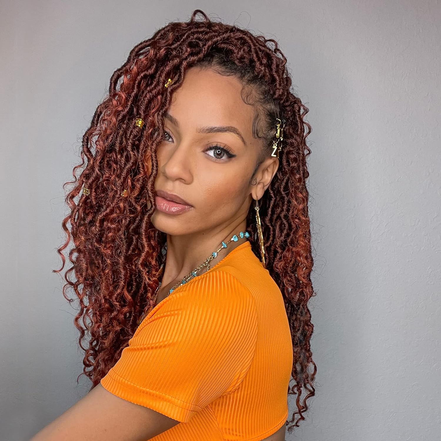 ( US ONLY) FAST SHIPPING GL | ToyoTress Curly Locs Crochet Hair - Natural Black Pre-twisted Faux Locs Crochet Braids, Short Pre-looped Synthetic Braiding Hair Extensions