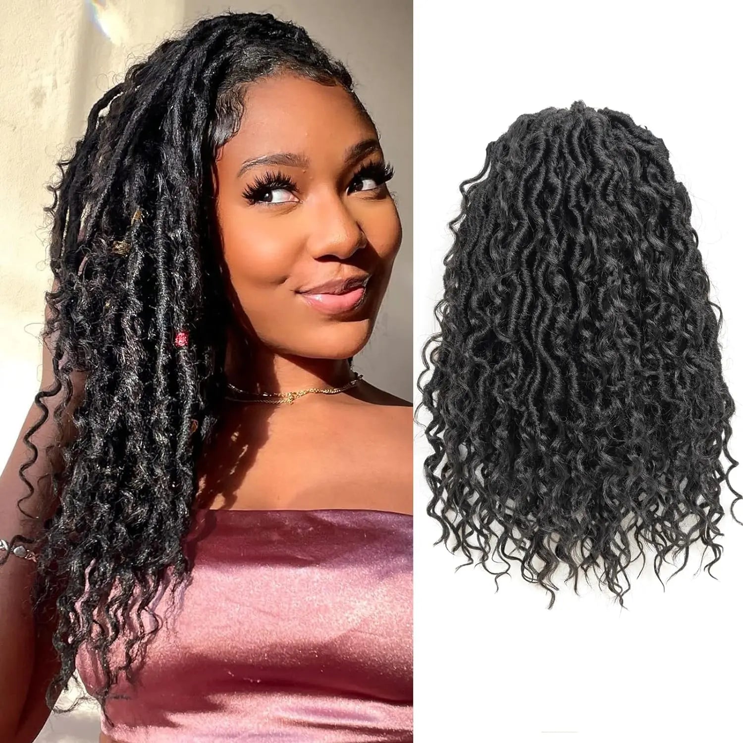 ( US ONLY) FAST SHIPPING GL | Toyotress® Curly Locs Crochet Hair - Natural Black Pre-twisted Faux Locs Crochet Braids, Short Pre-looped Synthetic Braiding Hair Extensions Toyotress