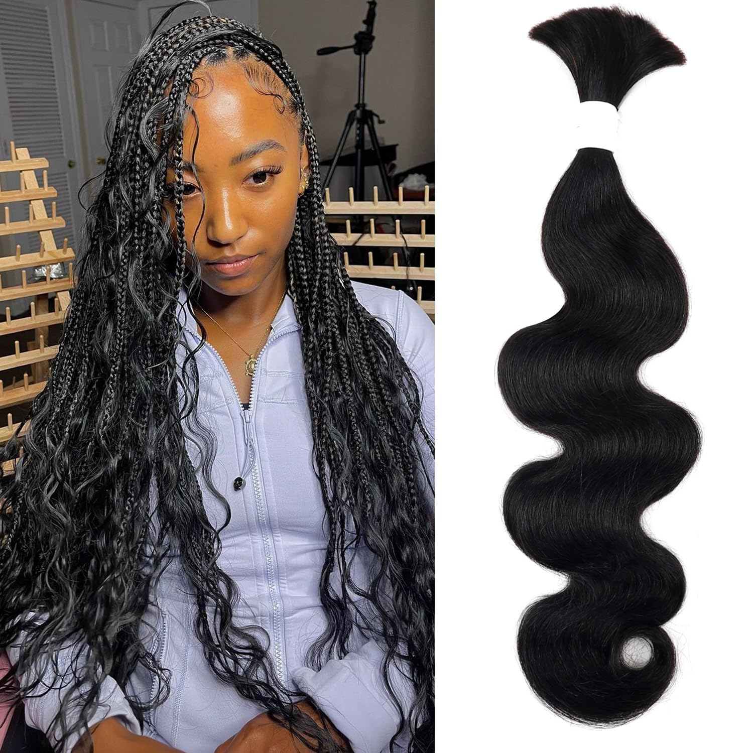 Toyoytress Human Braiding Hair 50g One Bundle/Pack 20 Inch Body Wave Human Hair for Braiding No Weft 100% Unprocessed Brazilian Remy Human Hair Extensions for Boho Braids Wet and Wavy