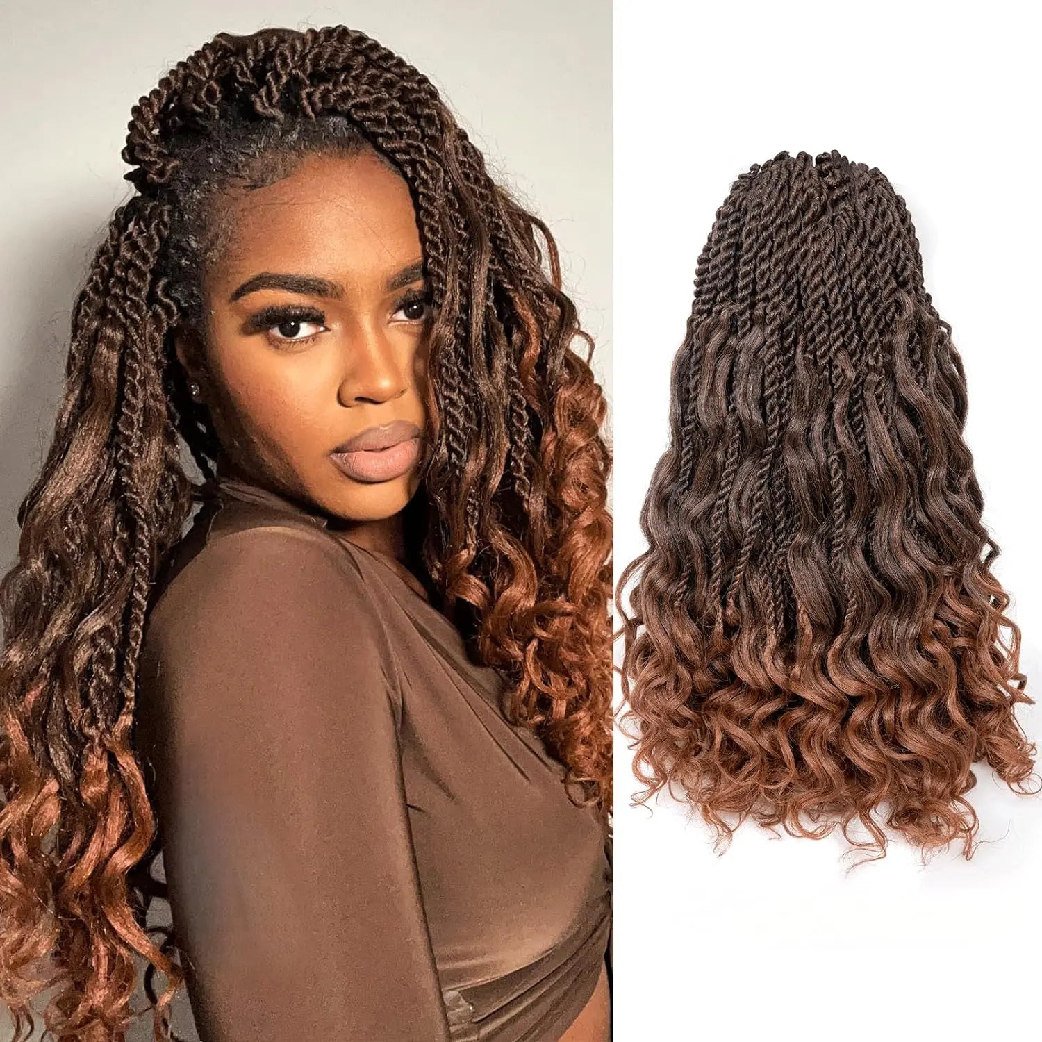 ( US ONLY) FAST SHIPPING ISLAND TWIST | Toyotress® Boho Island Twist Crochet Hair - 8 Packs Short Bob Ombre Brown Boho Havana Twist Crochet Braids Synthetic Braiding Hair Toyotress