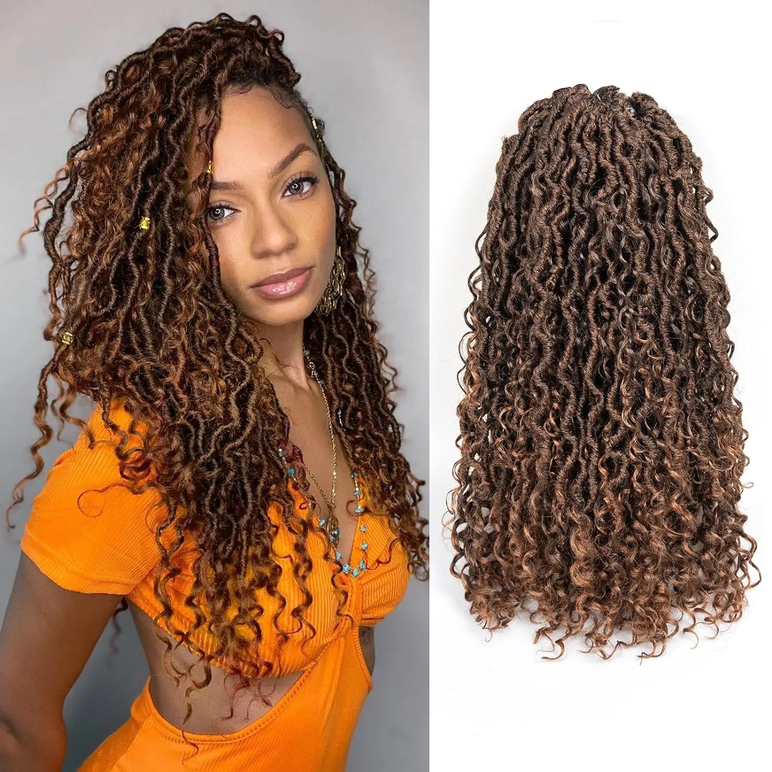 ( US ONLY) FAST SHIPPING GL | Toyotress® Curly Locs Crochet Hair - Natural Black Pre-twisted Faux Locs Crochet Braids, Short Pre-looped Synthetic Braiding Hair Extensions Toyotress