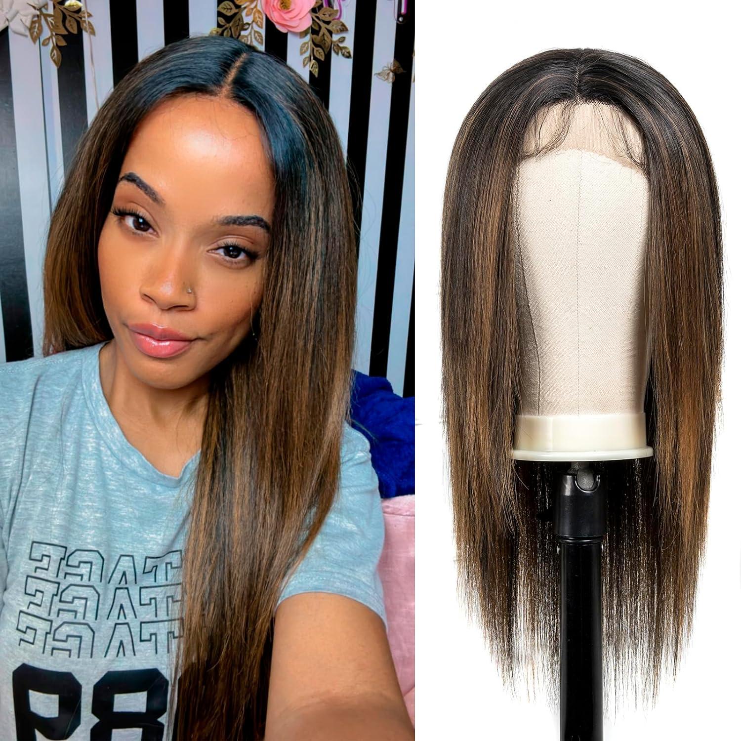 FAST SHIPPING 3-5 DAY Airy Wig | ToyoTress Airy Short Straight Bob Lace Front Wigs - Natural Black Middle Part Wigs For Women, Light Yaki Synthetic Pre-plucked Glueless Wig Heat Resistant For Daily Party