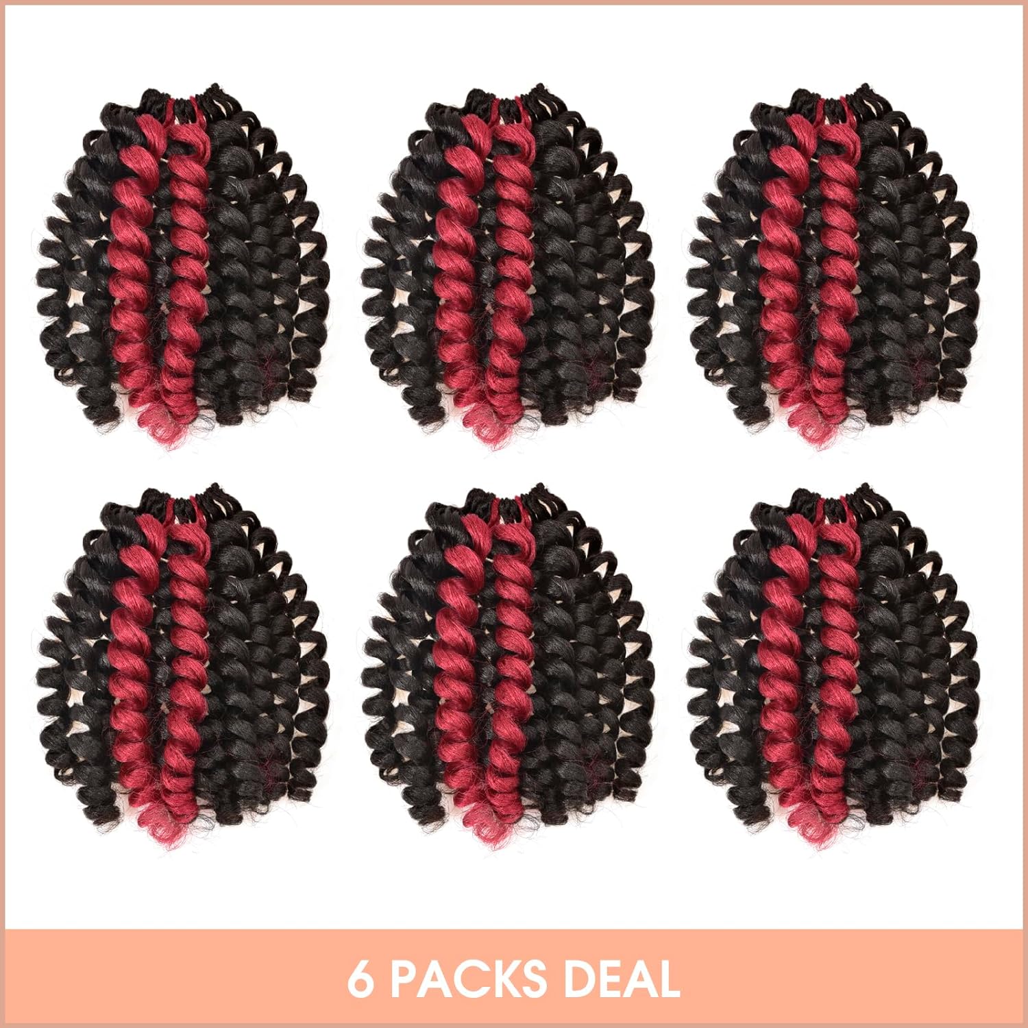 FAST SHIPPING 3-5 DAY WC | Toyotress Wand Curl Crochet Hair - 6 Inch 6 Packs Jet Black Jamaican Bounce Crochet Hair, Short Bob Curly Crochet Braids Bouncy Curls Synthetic Braiding Hair Extensions (6 Inch, 1-6P)