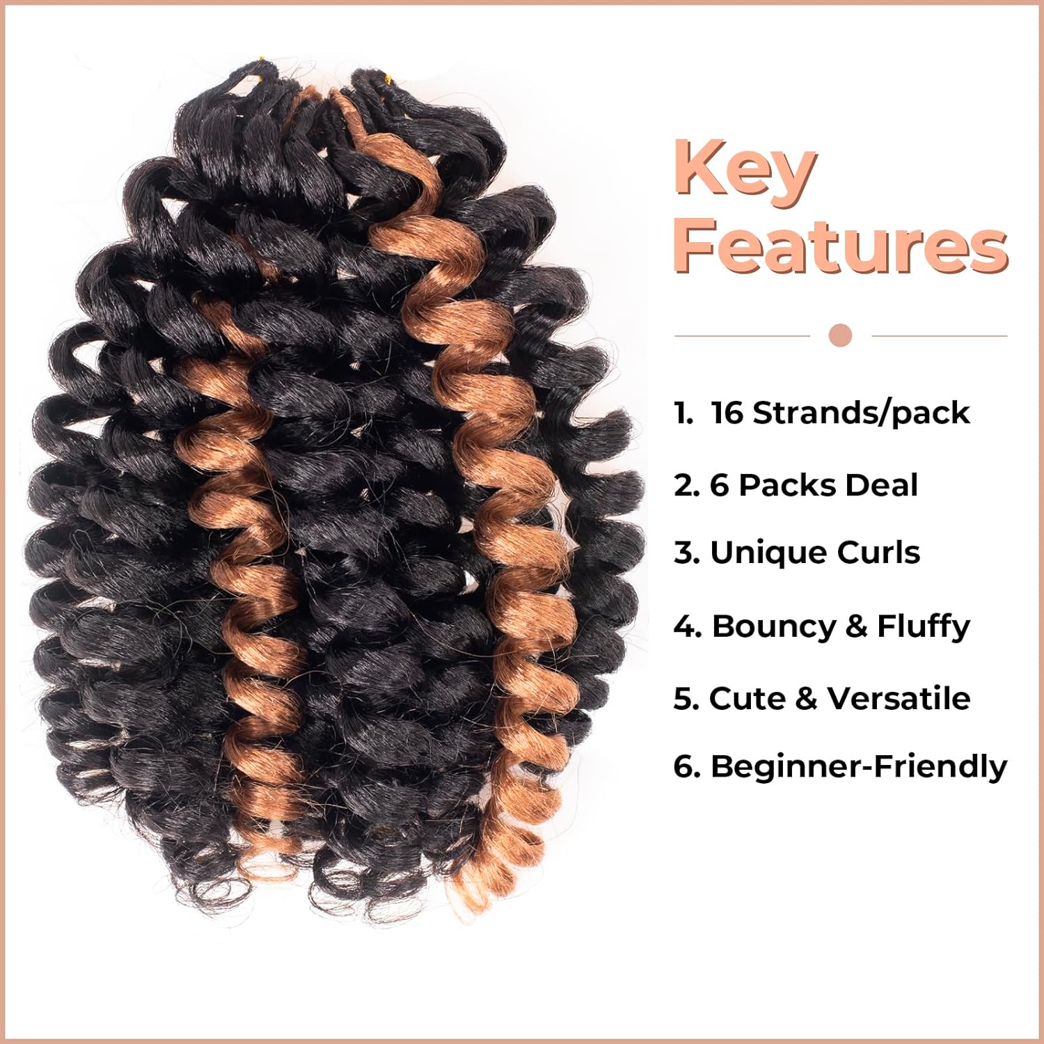 FAST SHIPPING 3-5 DAY WC | Toyotress Wand Curl Crochet Hair - 6 Inch 6 Packs Jet Black Jamaican Bounce Crochet Hair, Short Bob Curly Crochet Braids Bouncy Curls Synthetic Braiding Hair Extensions (6 Inch, 1-6P)