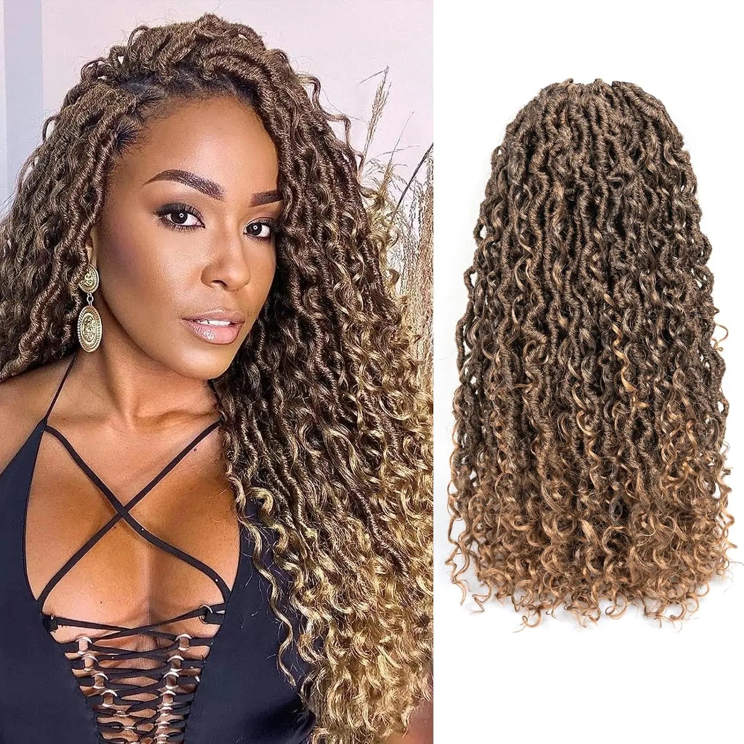 ( US ONLY) FAST SHIPPING GL | Toyotress® Curly Locs Crochet Hair - Natural Black Pre-twisted Faux Locs Crochet Braids, Short Pre-looped Synthetic Braiding Hair Extensions Toyotress