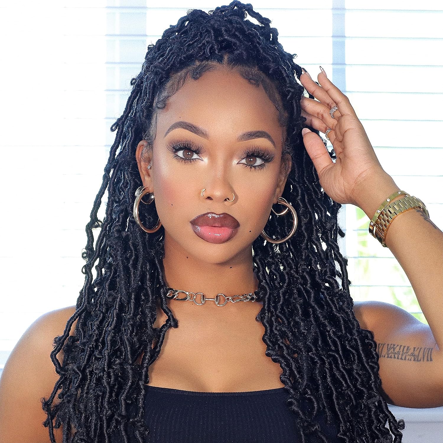 FAST SHIPPING 3-5 DAY DBL | Toyotress Butterfly Locs Crochet Hair - 8 inch 7Pcs Natural Black Pre-twisted Distressed Crochet Braids, Short Bob Faux Locs Pre-looped Synthetic Braiding Hair Extensions