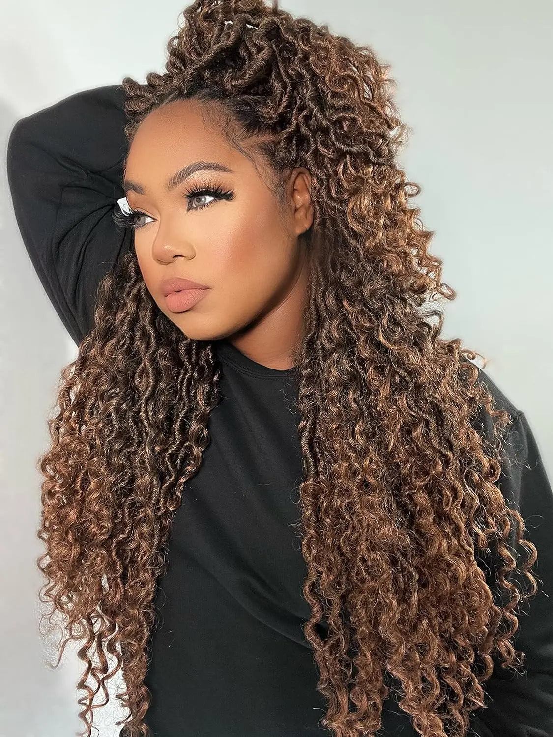 ( US ONLY) FAST SHIPPING GL | Toyotress® Curly Locs Crochet Hair - Natural Black Pre-twisted Faux Locs Crochet Braids, Short Pre-looped Synthetic Braiding Hair Extensions Toyotress