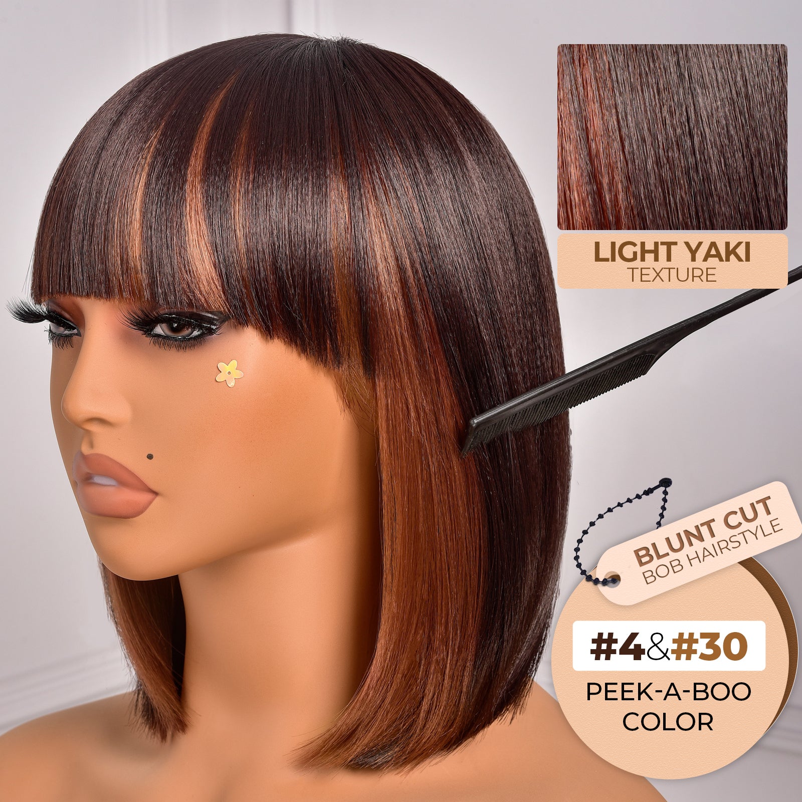 Toyotress Short Bob Synthetic Wigs | Blunt cut Natural Black Straight Wig with Bangs Synthetic Wig（612H+618）