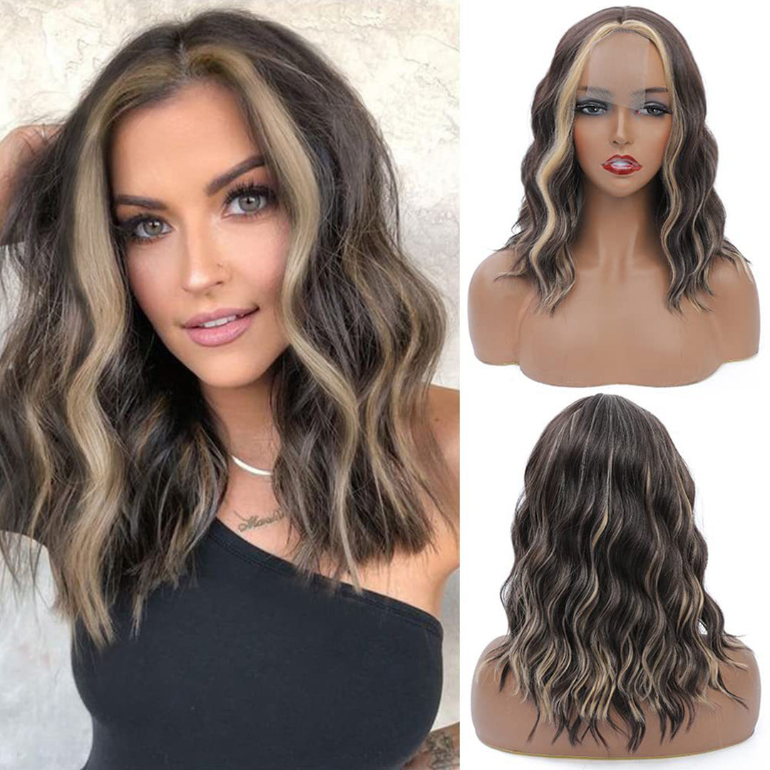 Toyotress 26 Inches Long Wavy Wig Middle Part Highlights Wigs Synthetic Heat Resistant Curly Wig