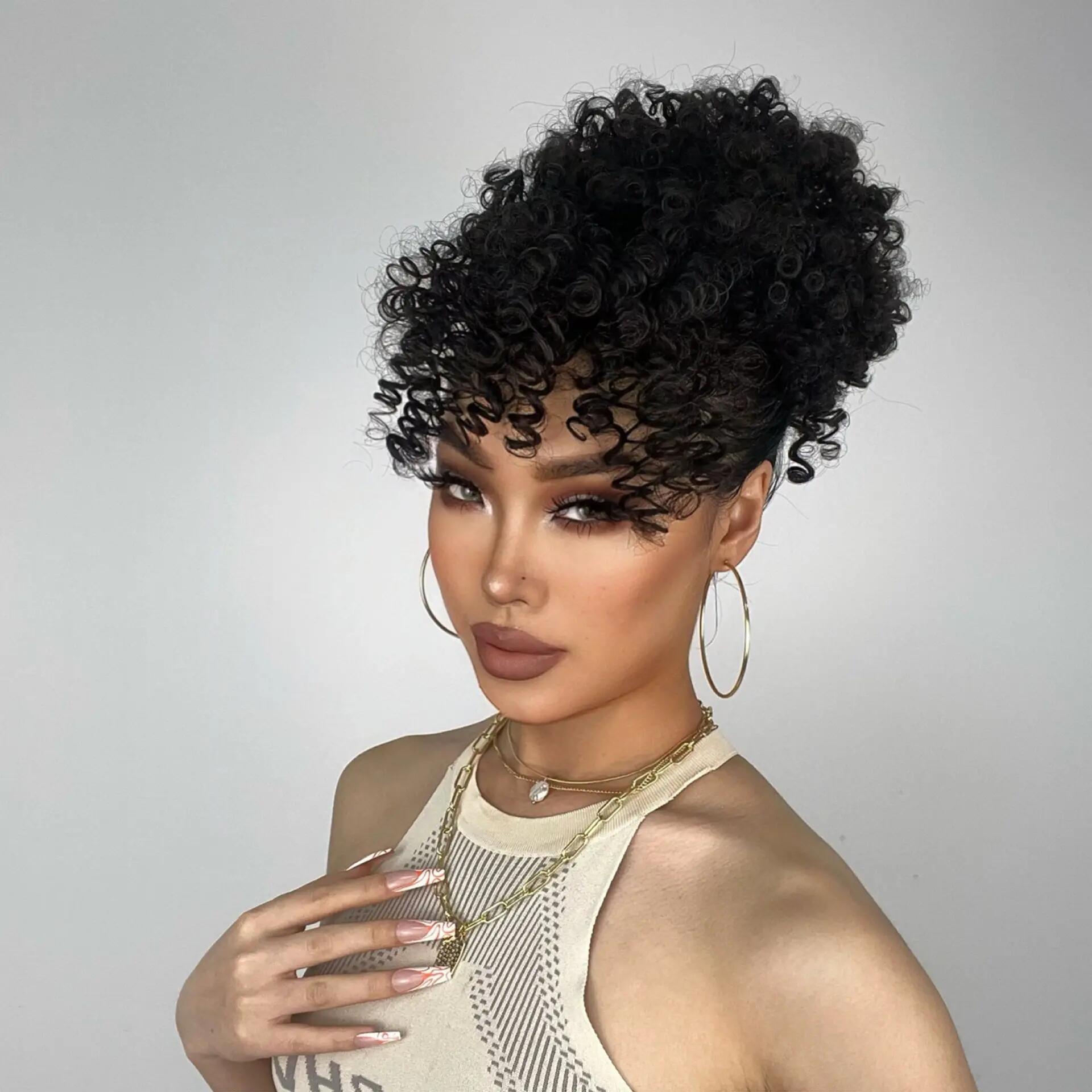 TOYOTRESS AFRO KINKY CURLY WIGS WITH BANGS WRAP WIG 4