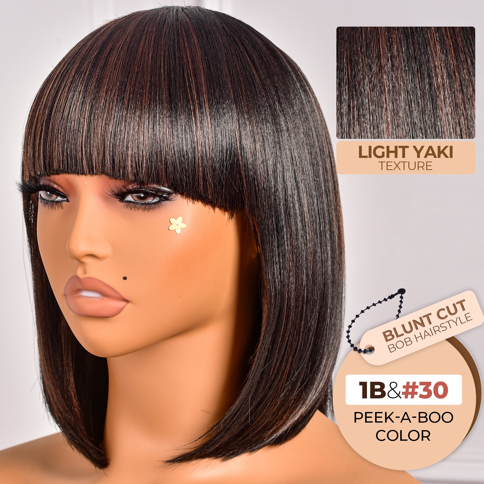 Toyotress Short Bob Synthetic Wigs | Blunt cut Natural Black Straight Wig with Bangs Synthetic Wig（612H+618）